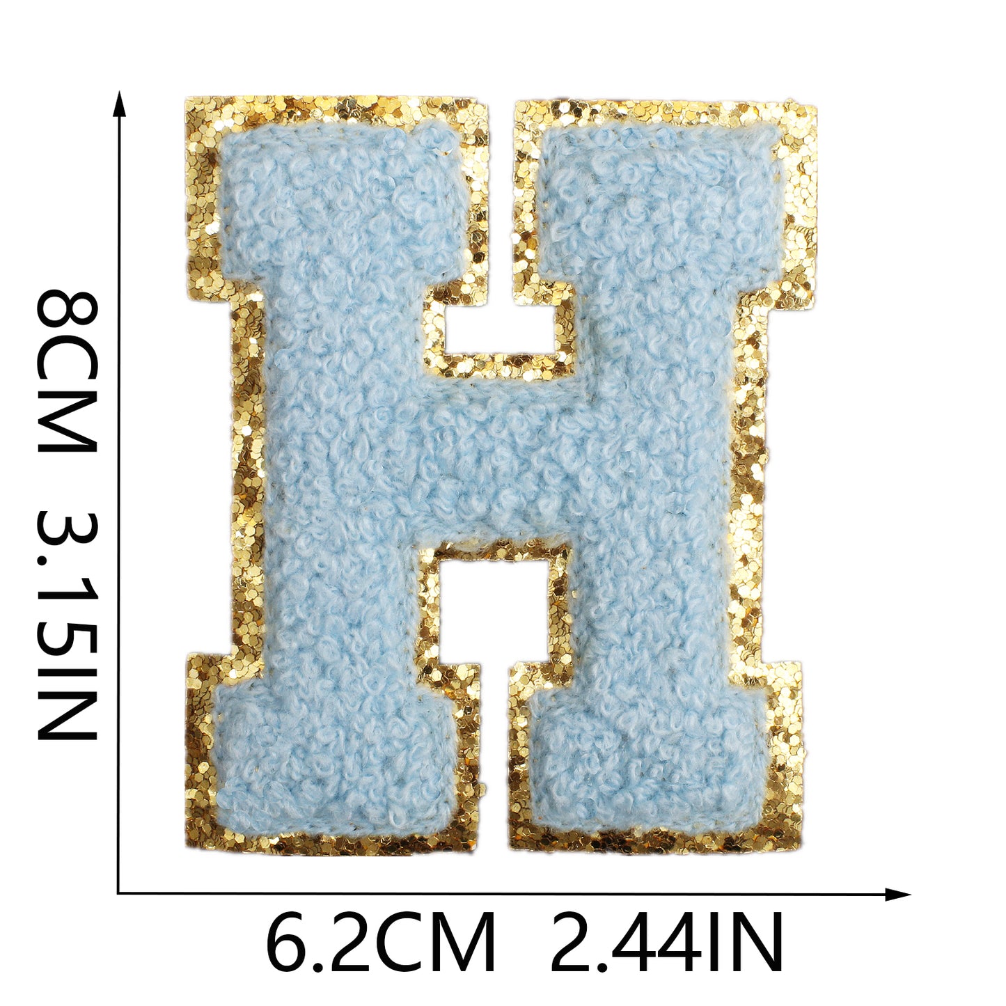 Iron-On Dual-Color Rainbow Chenille Letter & Number Patch – 8cm Tall, Multi-Color Alphabet with Gold Glitter Edge