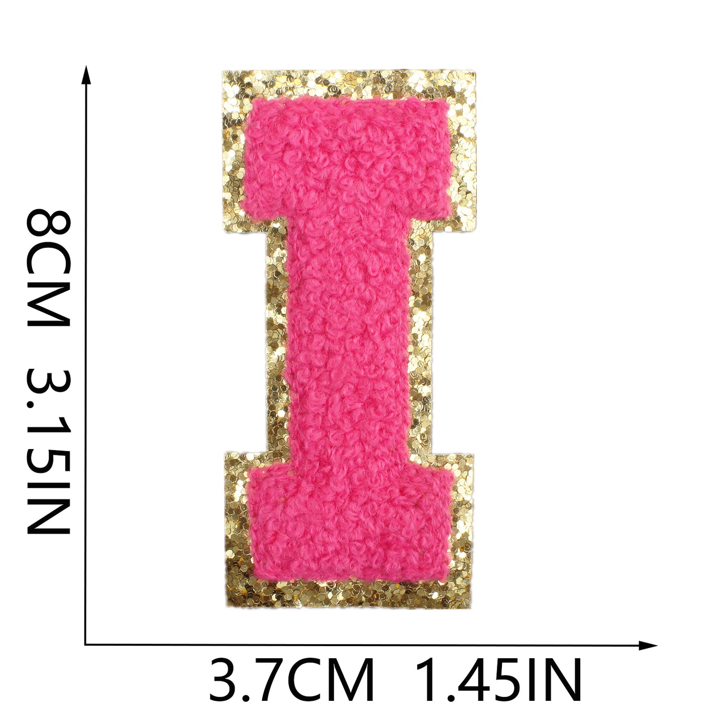 Iron-On Dual-Color Rainbow Chenille Letter & Number Patch – 8cm Tall, Multi-Color Alphabet with Gold Glitter Edge