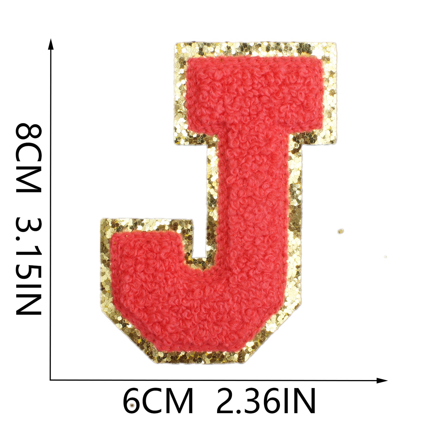 Iron-On Dual-Color Rainbow Chenille Letter & Number Patch – 8cm Tall, Multi-Color Alphabet with Gold Glitter Edge