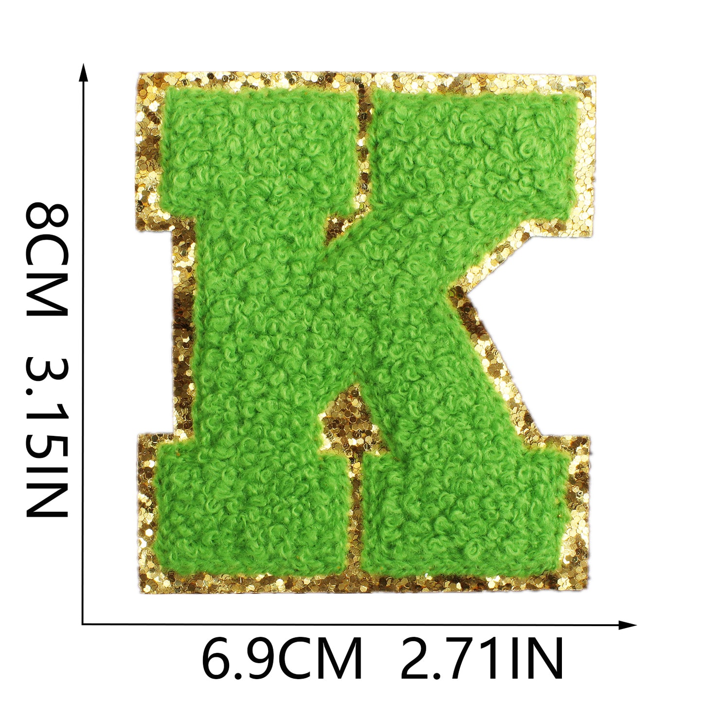 Iron-On Dual-Color Rainbow Chenille Letter & Number Patch – 8cm Tall, Multi-Color Alphabet with Gold Glitter Edge