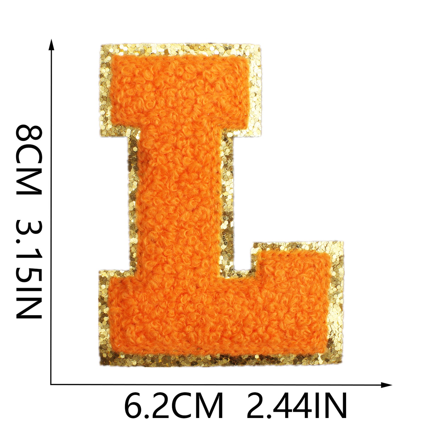 Iron-On Dual-Color Rainbow Chenille Letter & Number Patch – 8cm Tall, Multi-Color Alphabet with Gold Glitter Edge