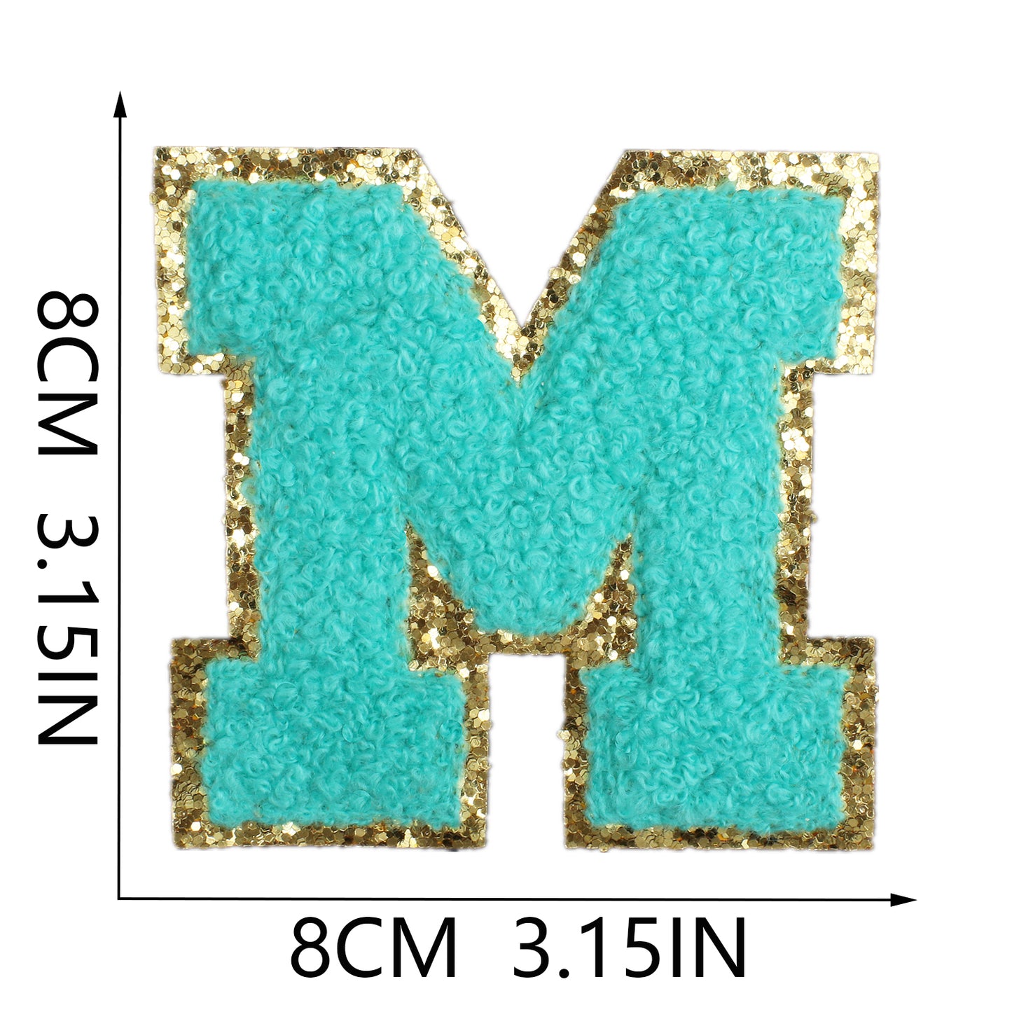Iron-On Dual-Color Rainbow Chenille Letter & Number Patch – 8cm Tall, Multi-Color Alphabet with Gold Glitter Edge