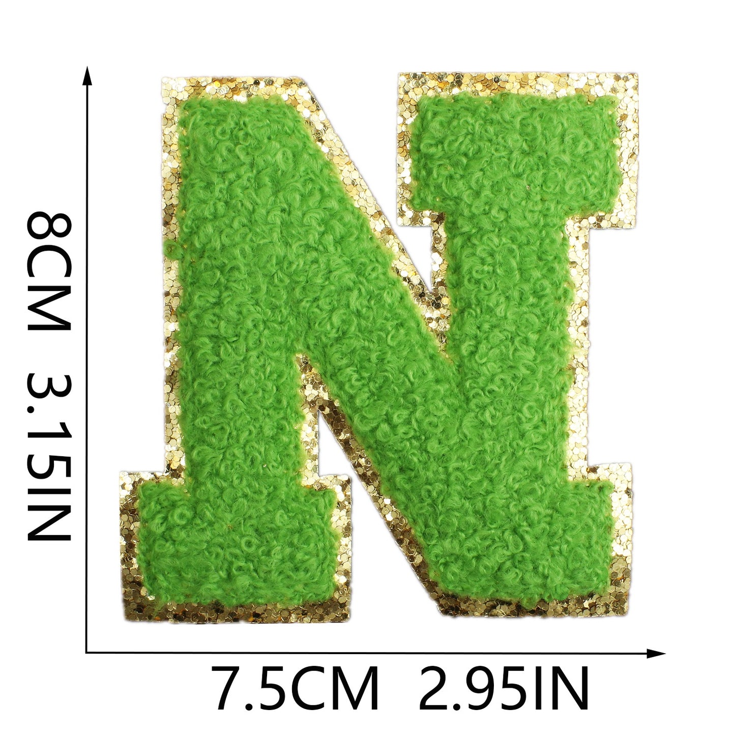 Iron-On Dual-Color Rainbow Chenille Letter & Number Patch – 8cm Tall, Multi-Color Alphabet with Gold Glitter Edge
