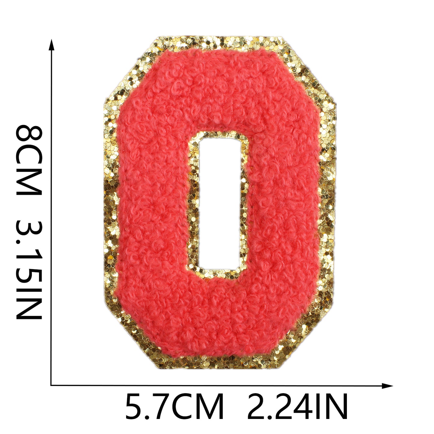 Iron-On Dual-Color Rainbow Chenille Letter & Number Patch – 8cm Tall, Multi-Color Alphabet with Gold Glitter Edge