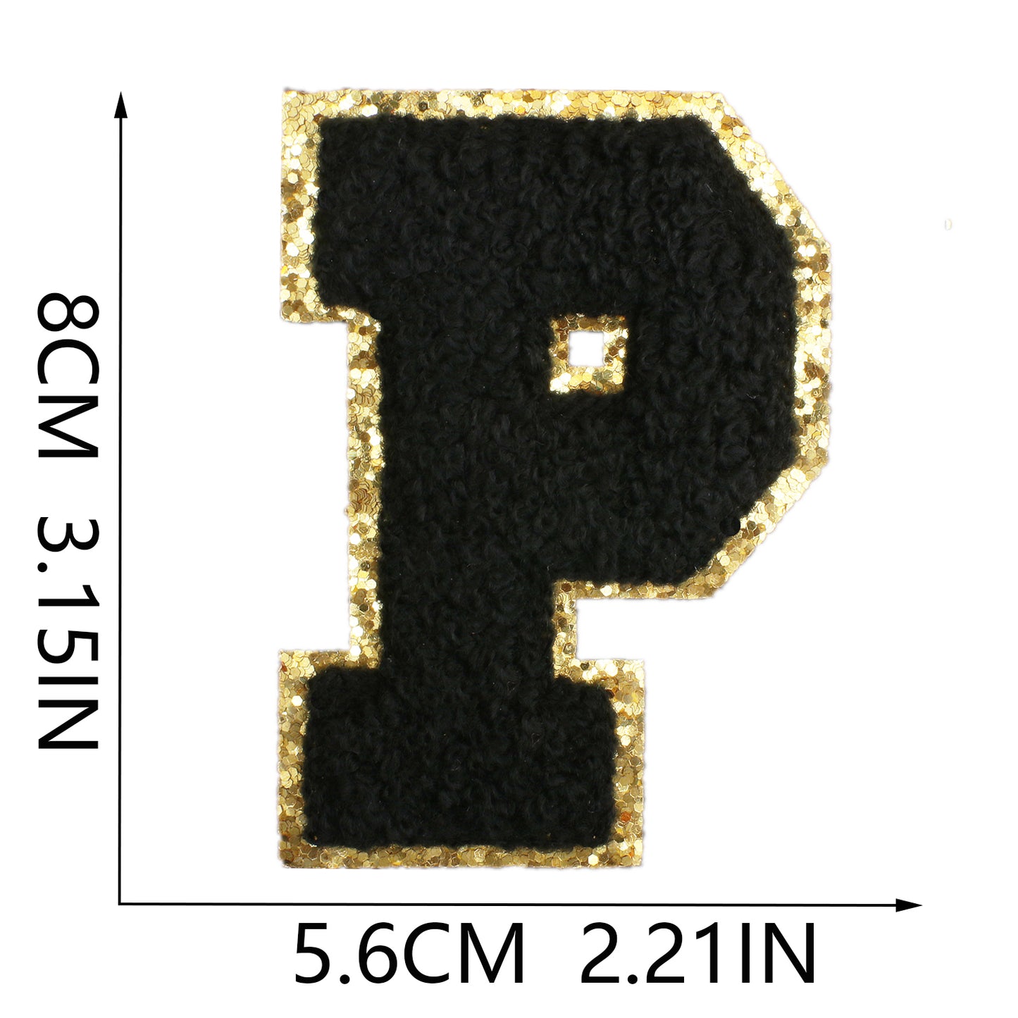 Iron-On Dual-Color Rainbow Chenille Letter & Number Patch – 8cm Tall, Multi-Color Alphabet with Gold Glitter Edge