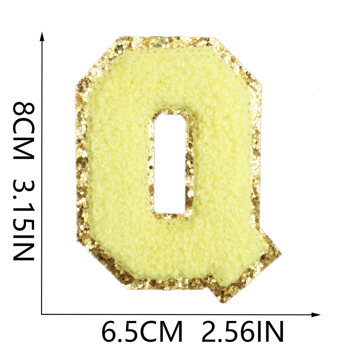 Iron-On Dual-Color Rainbow Chenille Letter & Number Patch – 8cm Tall, Multi-Color Alphabet with Gold Glitter Edge