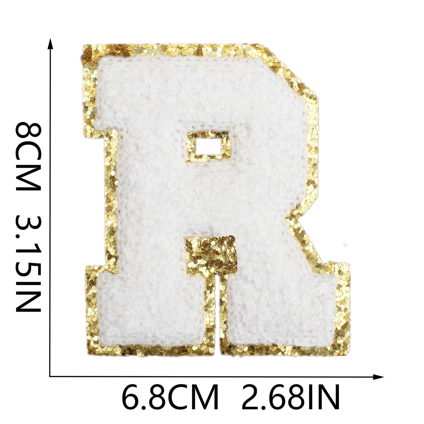 Iron-On Dual-Color Rainbow Chenille Letter & Number Patch – 8cm Tall, Multi-Color Alphabet with Gold Glitter Edge