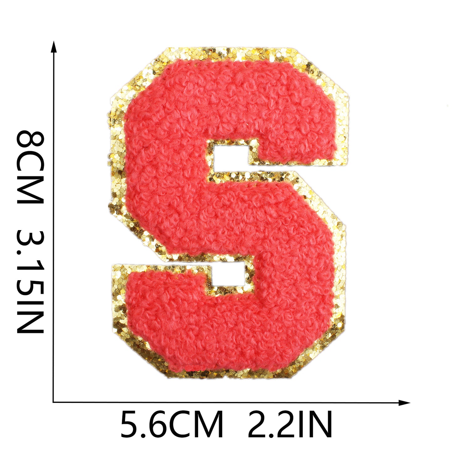 Iron-On Dual-Color Rainbow Chenille Letter & Number Patch – 8cm Tall, Multi-Color Alphabet with Gold Glitter Edge