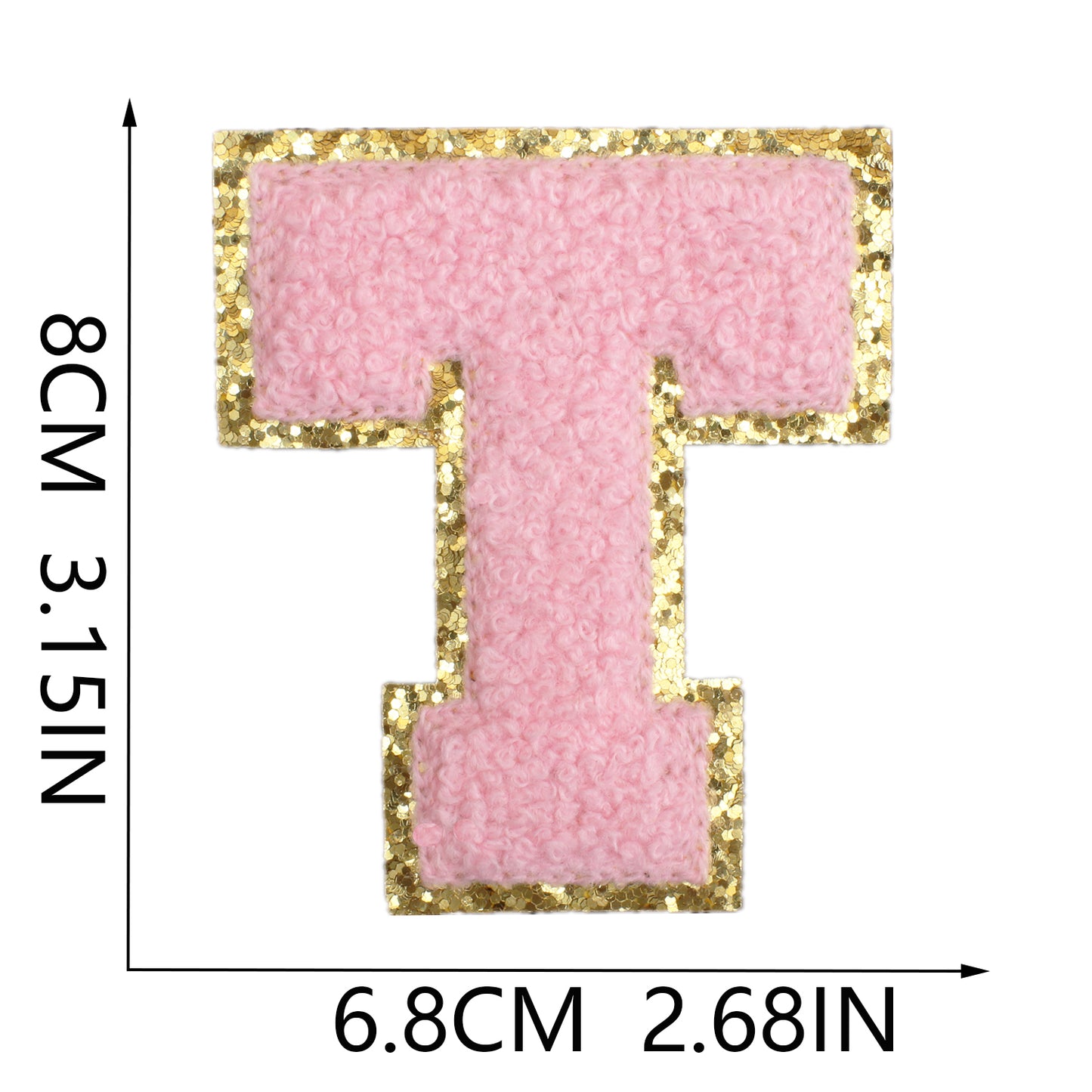 Iron-On Dual-Color Rainbow Chenille Letter & Number Patch – 8cm Tall, Multi-Color Alphabet with Gold Glitter Edge