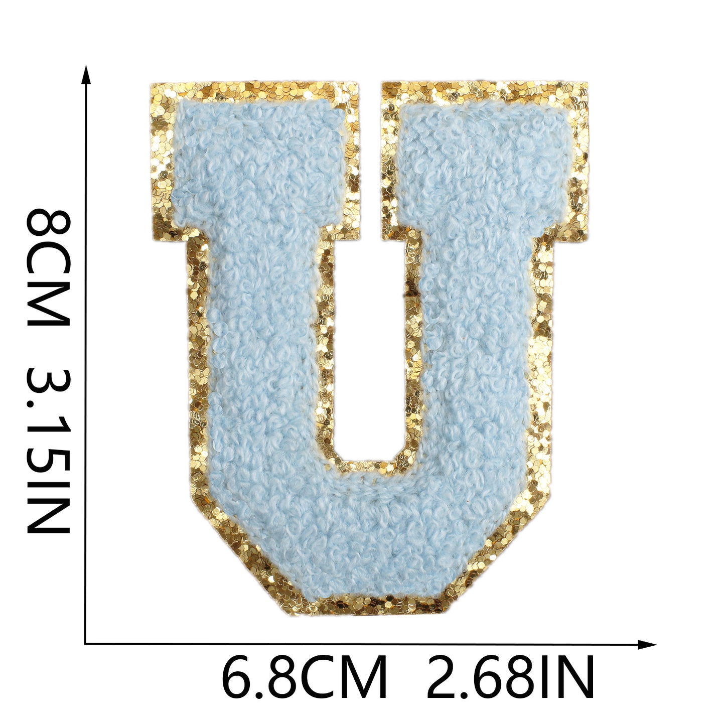 Iron-On Dual-Color Rainbow Chenille Letter & Number Patch – 8cm Tall, Multi-Color Alphabet with Gold Glitter Edge