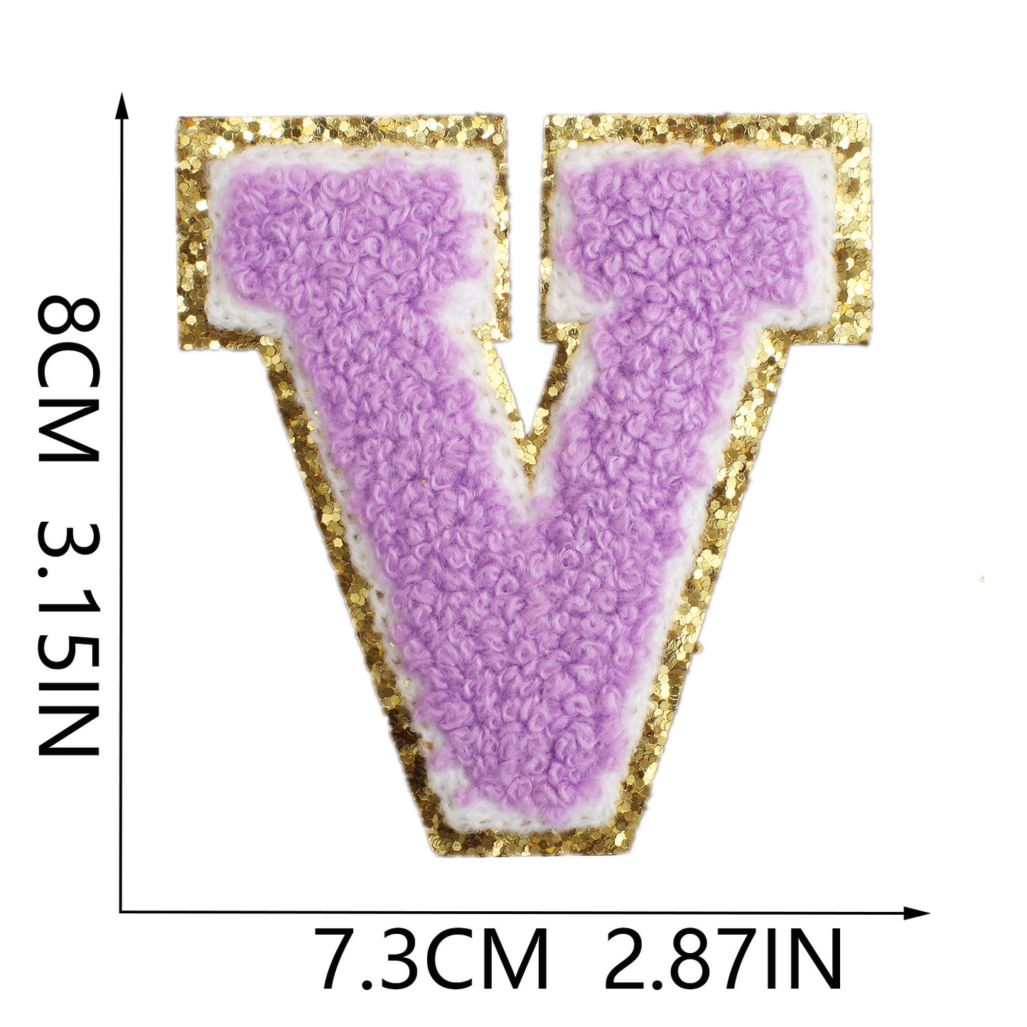 Iron-On Dual-Color Rainbow Chenille Letter & Number Patch – 8cm Tall, Multi-Color Alphabet with Gold Glitter Edge