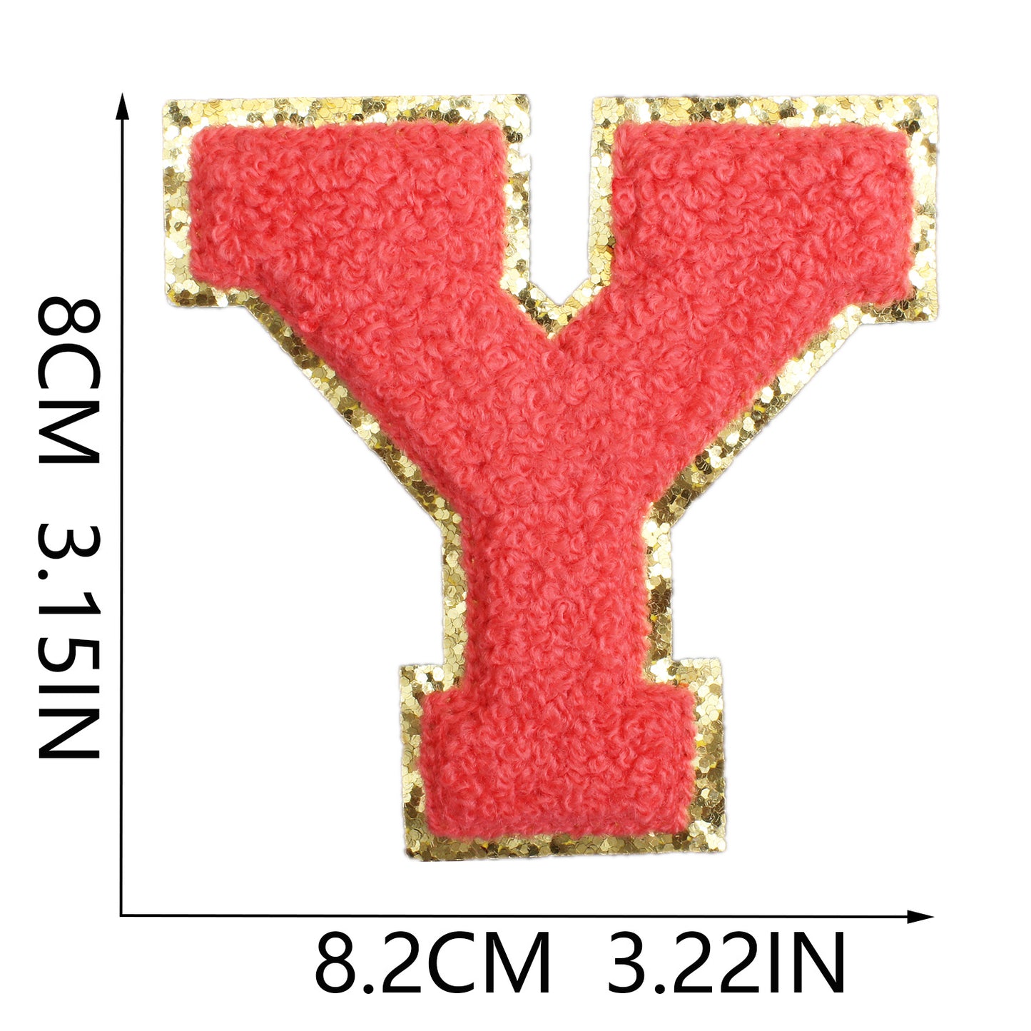 Iron-On Dual-Color Rainbow Chenille Letter & Number Patch – 8cm Tall, Multi-Color Alphabet with Gold Glitter Edge