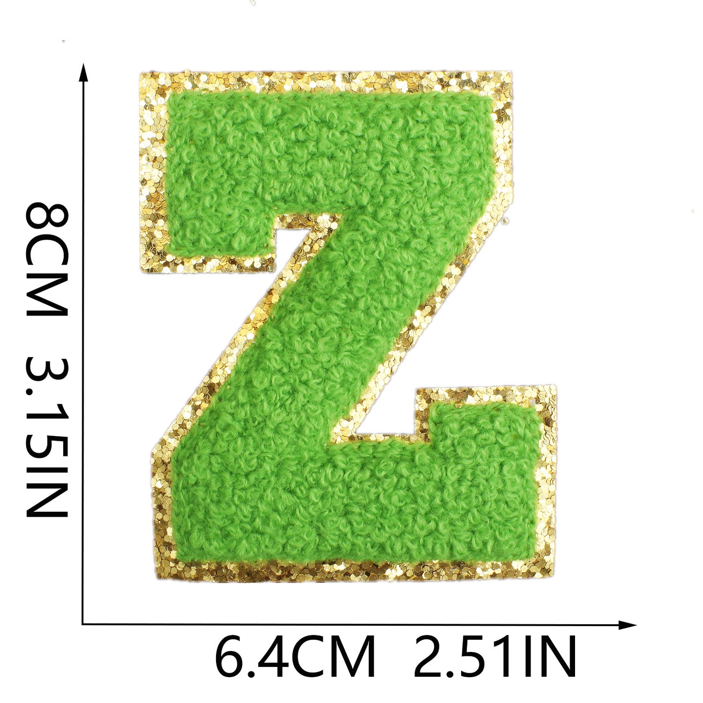 Iron-On Dual-Color Rainbow Chenille Letter & Number Patch – 8cm Tall, Multi-Color Alphabet with Gold Glitter Edge