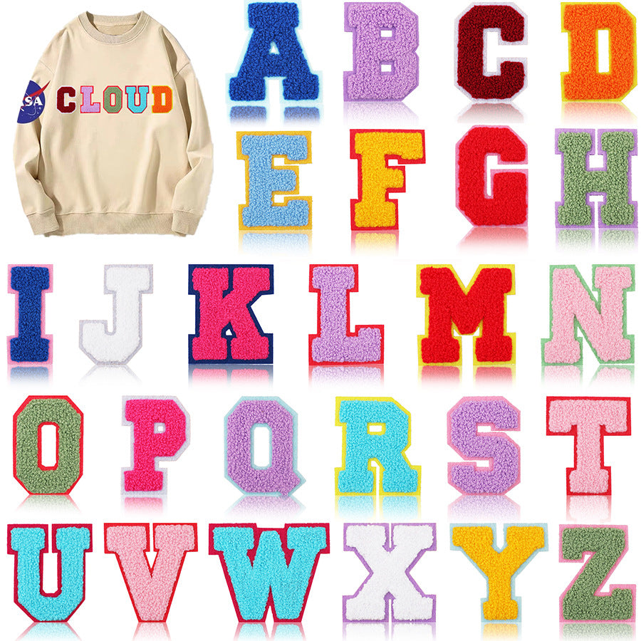 Iron-On Dual-Color Rainbow Chenille Letter Patch – 7cm Tall, Multi-Color Alphabet