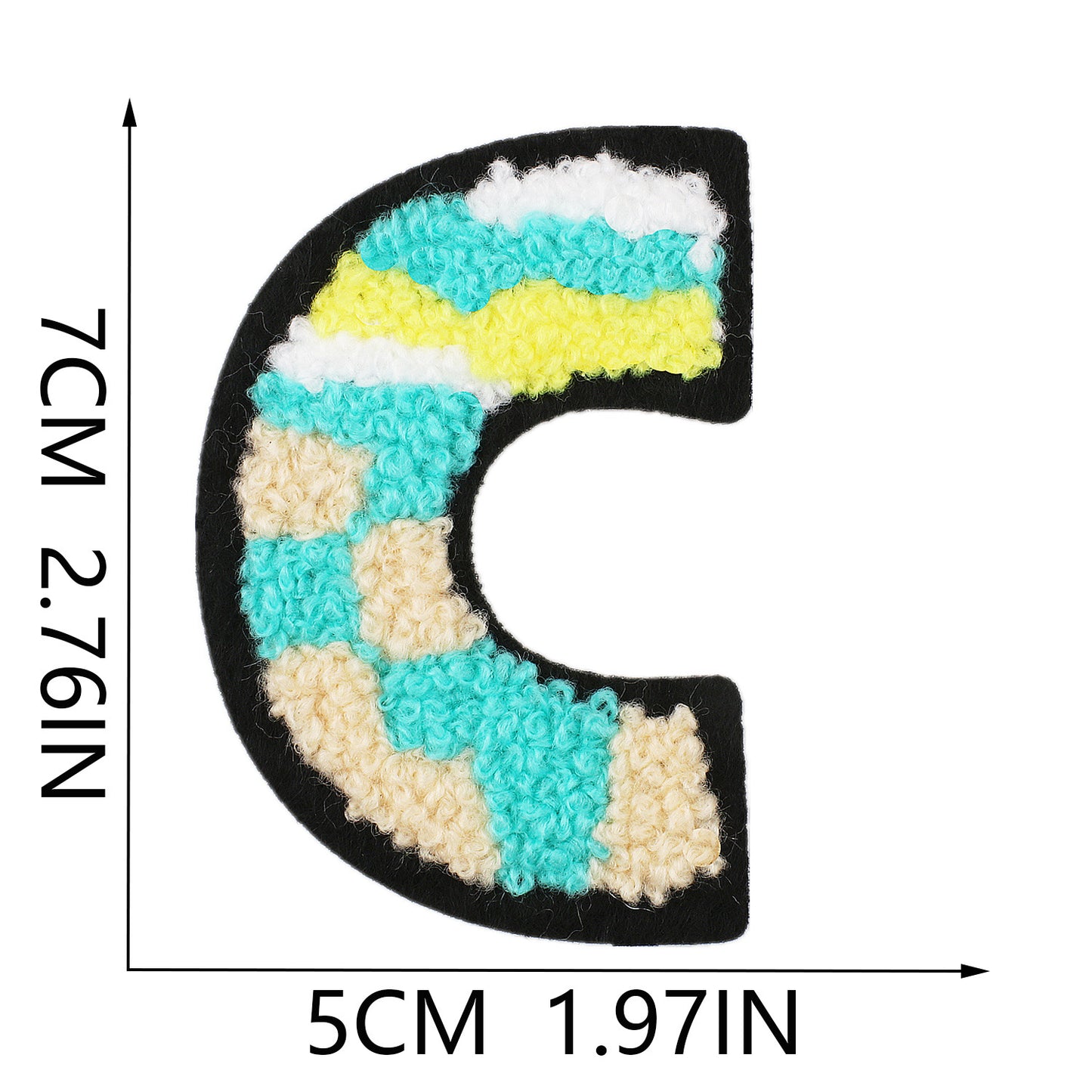 Iron-On Graffiti Color Block Chenille Letter Patch – 7cm Tall, Multi-Color Alphabet