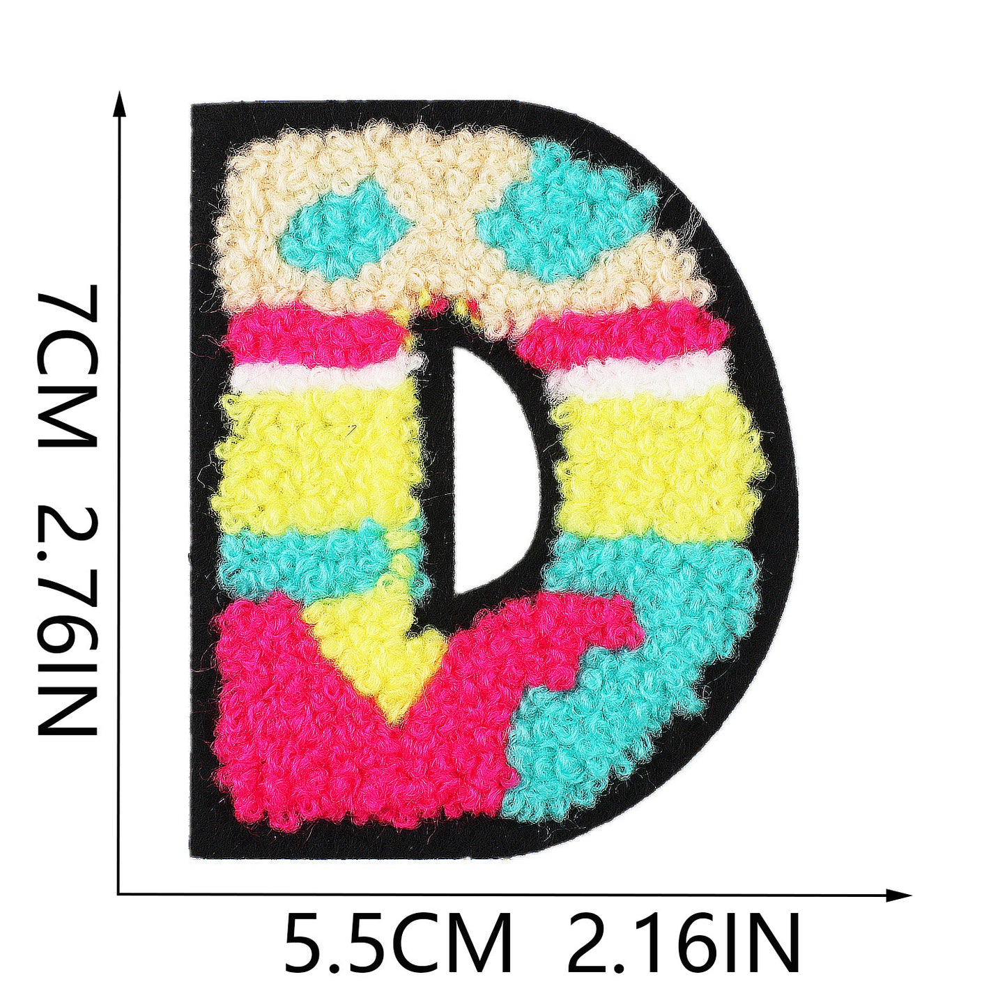 Iron-On Graffiti Color Block Chenille Letter Patch – 7cm Tall, Multi-Color Alphabet