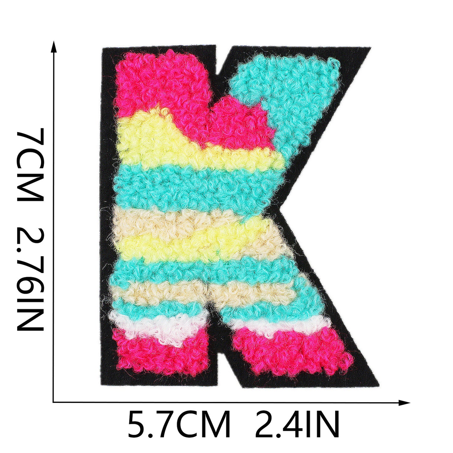 Iron-On Graffiti Color Block Chenille Letter Patch – 7cm Tall, Multi-Color Alphabet