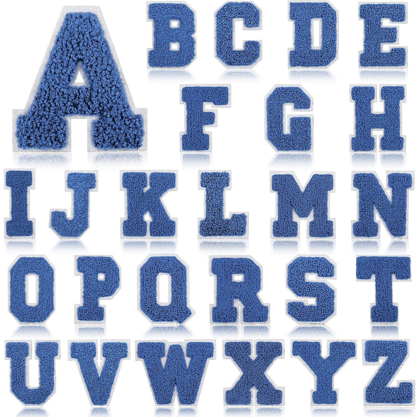 Iron-On Chenille Letter Patch – 7cm Tall, White Base with Navy Blue Letter