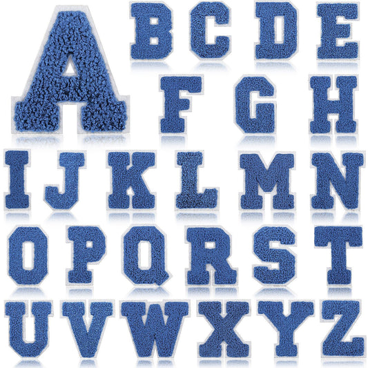 Iron-On Chenille Letter Patch – 7cm Tall, White Base with Navy Blue Letter