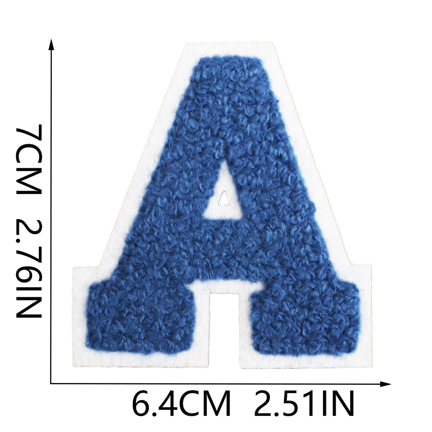 Iron-On Chenille Letter Patch – 7cm Tall, White Base with Navy Blue Letter
