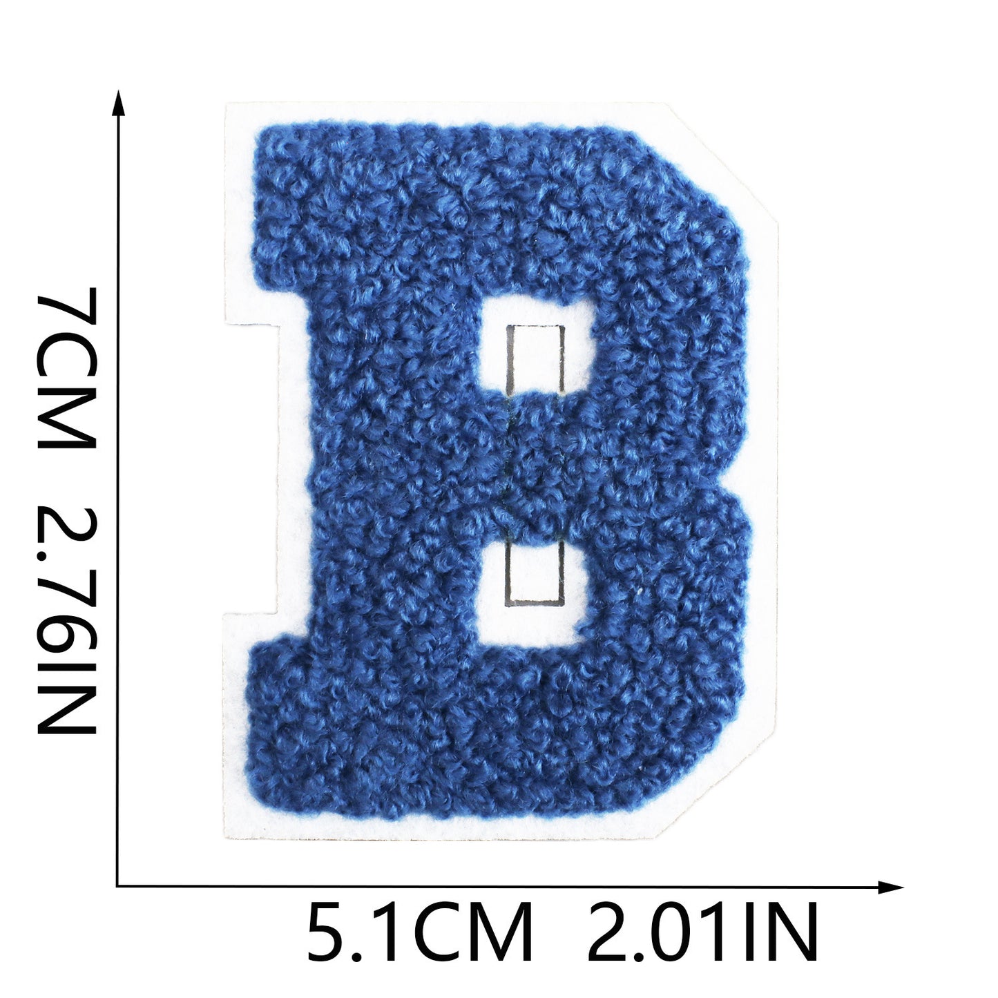 Iron-On Chenille Letter Patch – 7cm Tall, White Base with Navy Blue Letter