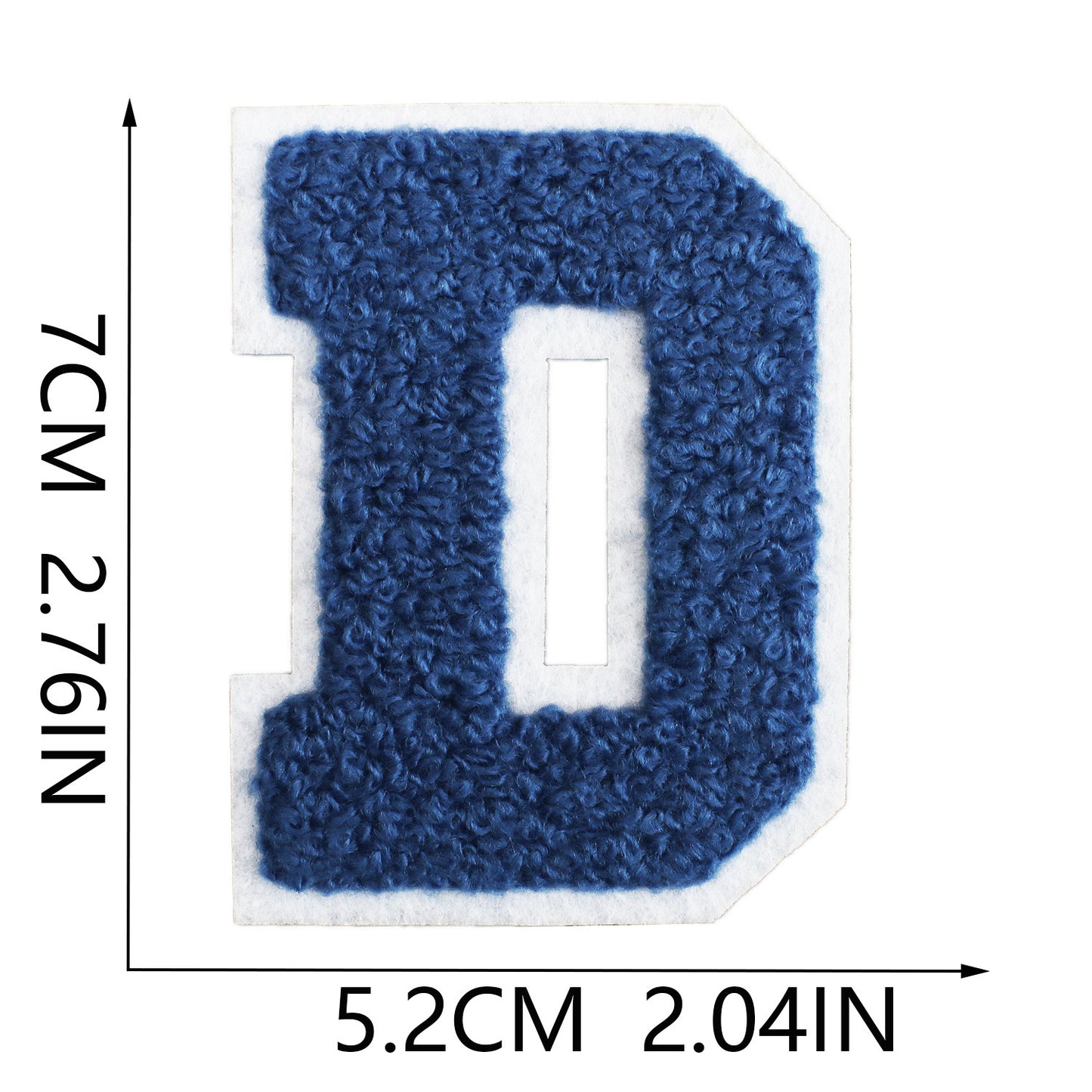 Iron-On Chenille Letter Patch – 7cm Tall, White Base with Navy Blue Letter