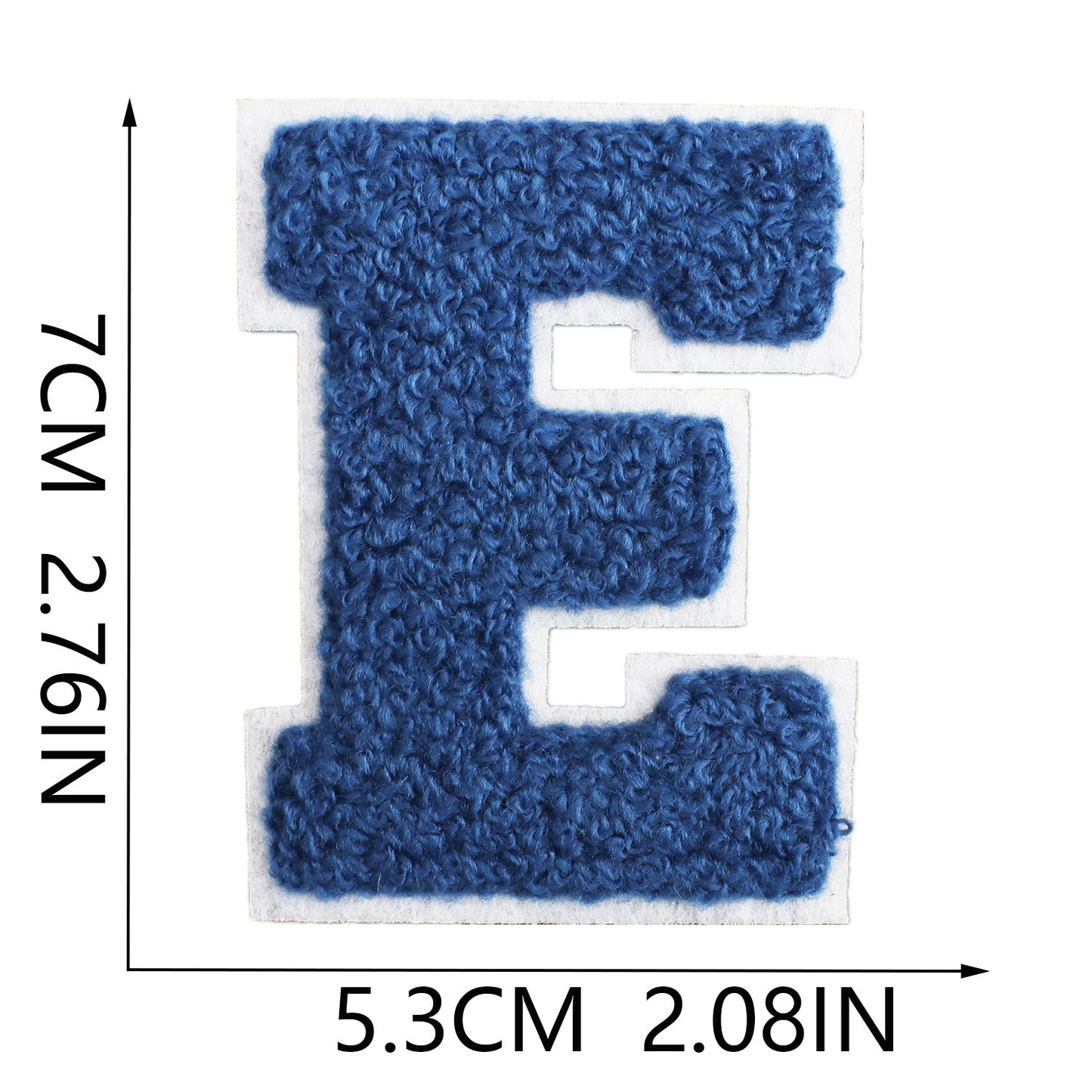 Iron-On Chenille Letter Patch – 7cm Tall, White Base with Navy Blue Letter