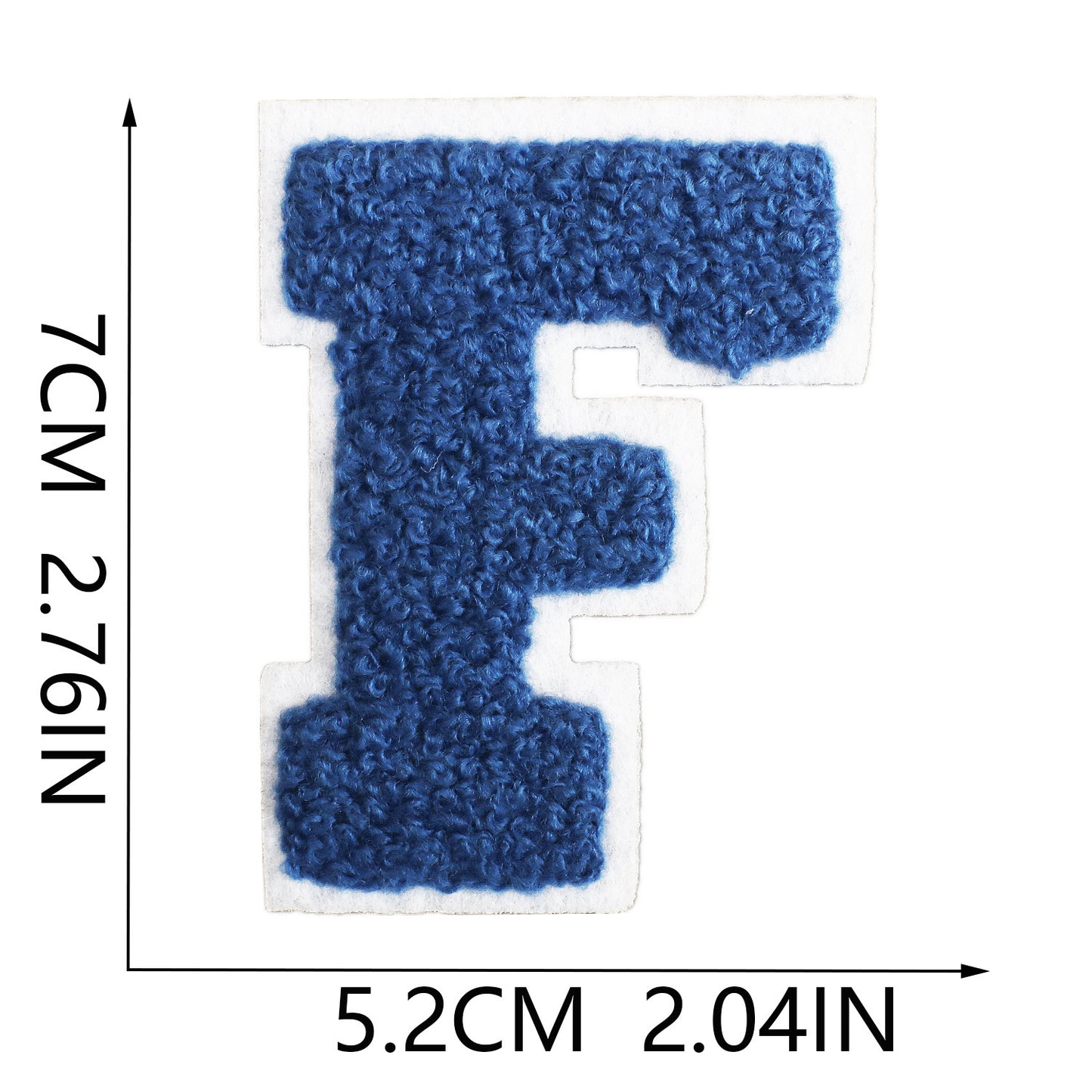 Iron-On Chenille Letter Patch – 7cm Tall, White Base with Navy Blue Letter