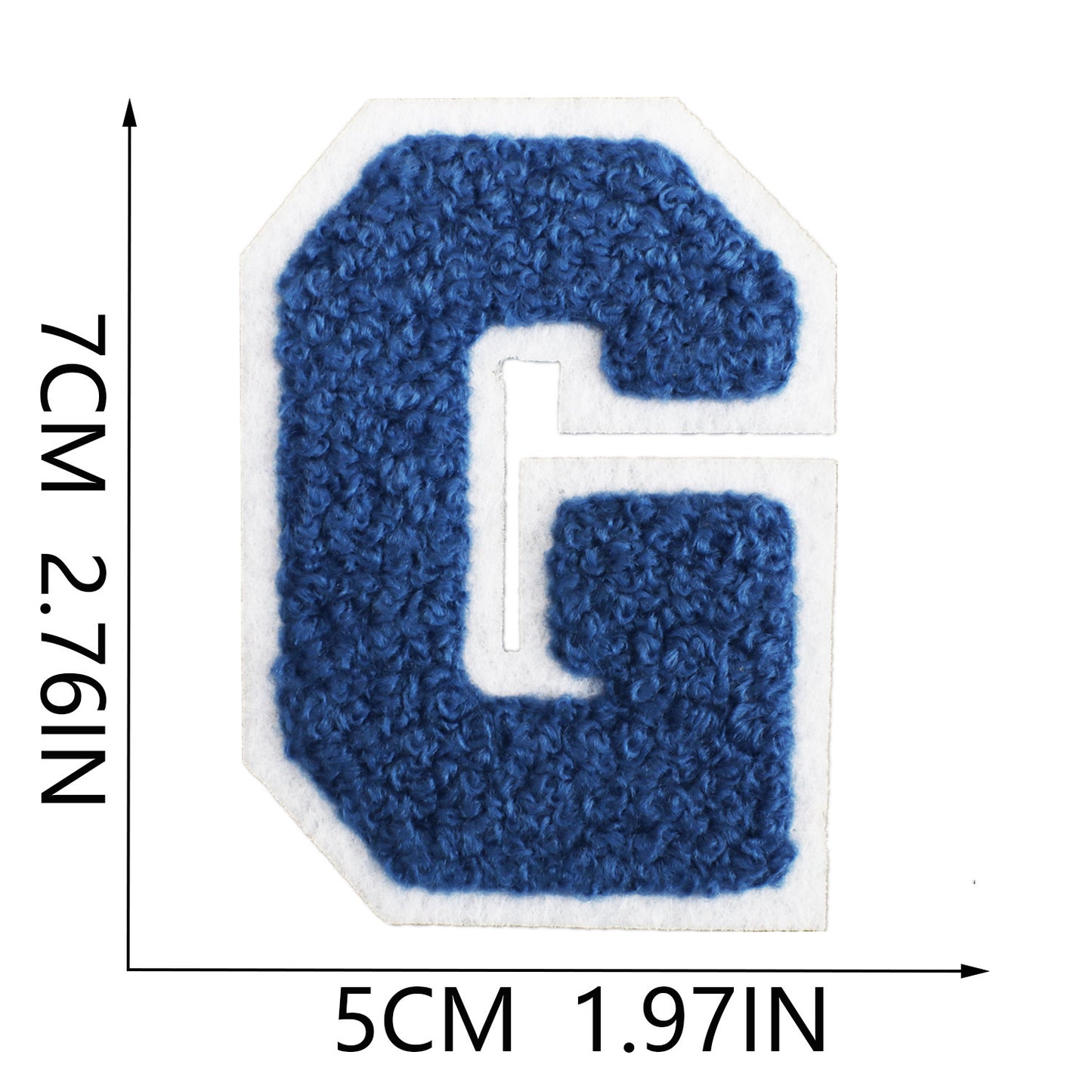 Iron-On Chenille Letter Patch – 7cm Tall, White Base with Navy Blue Letter