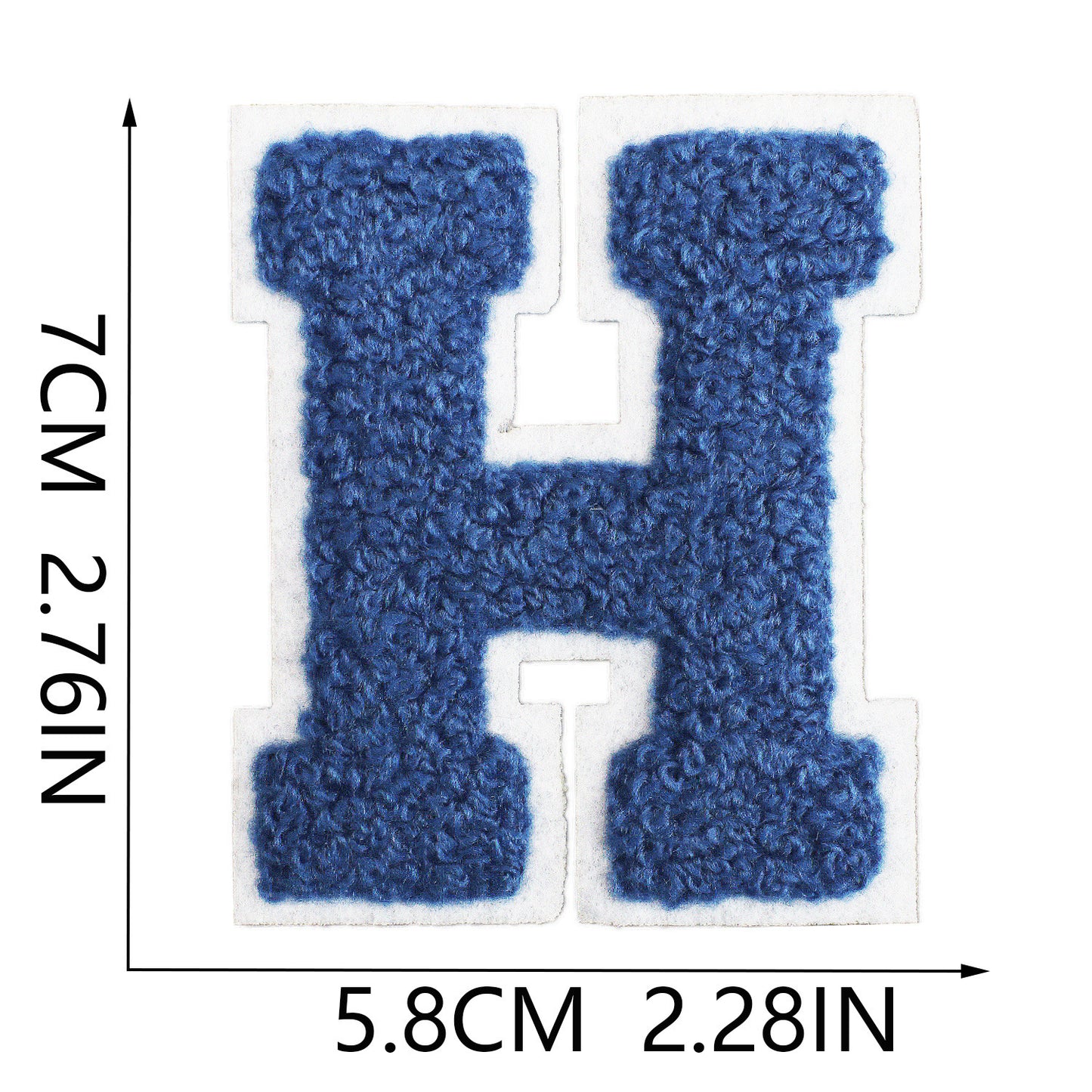 Iron-On Chenille Letter Patch – 7cm Tall, White Base with Navy Blue Letter