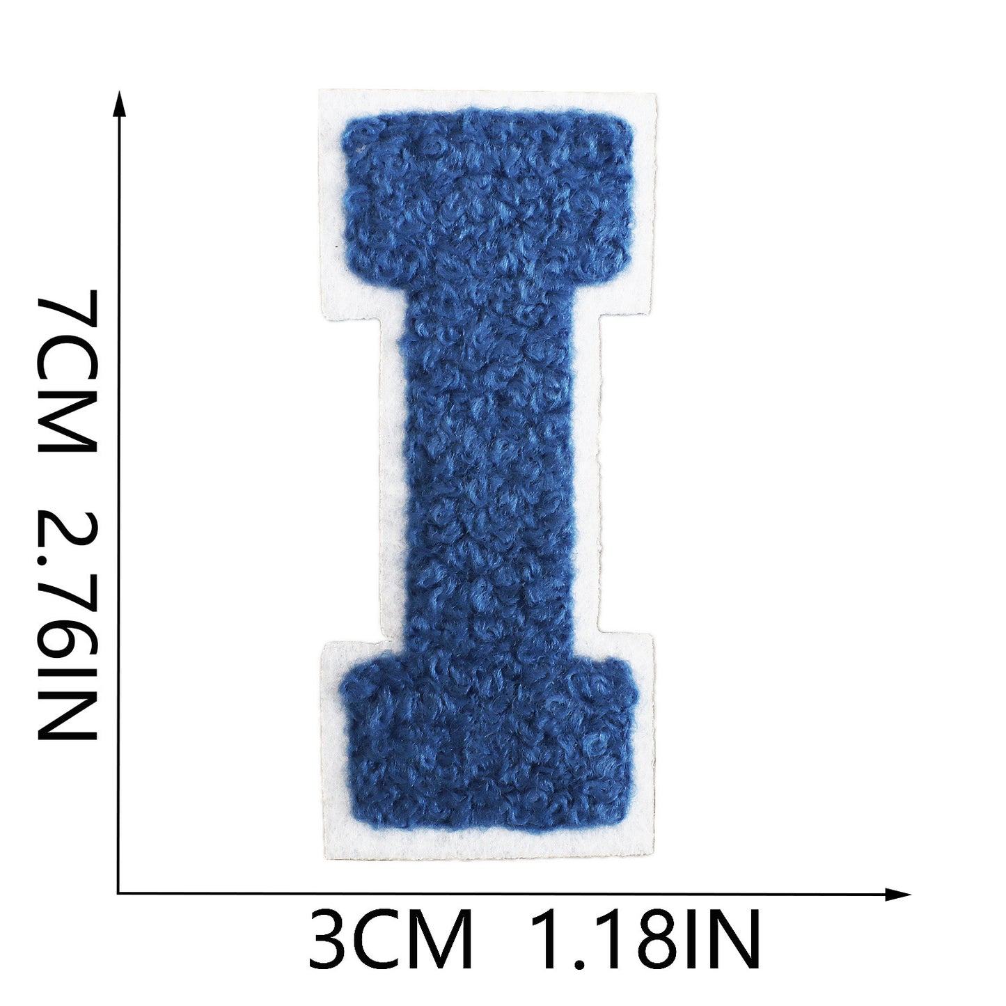 Iron-On Chenille Letter Patch – 7cm Tall, White Base with Navy Blue Letter