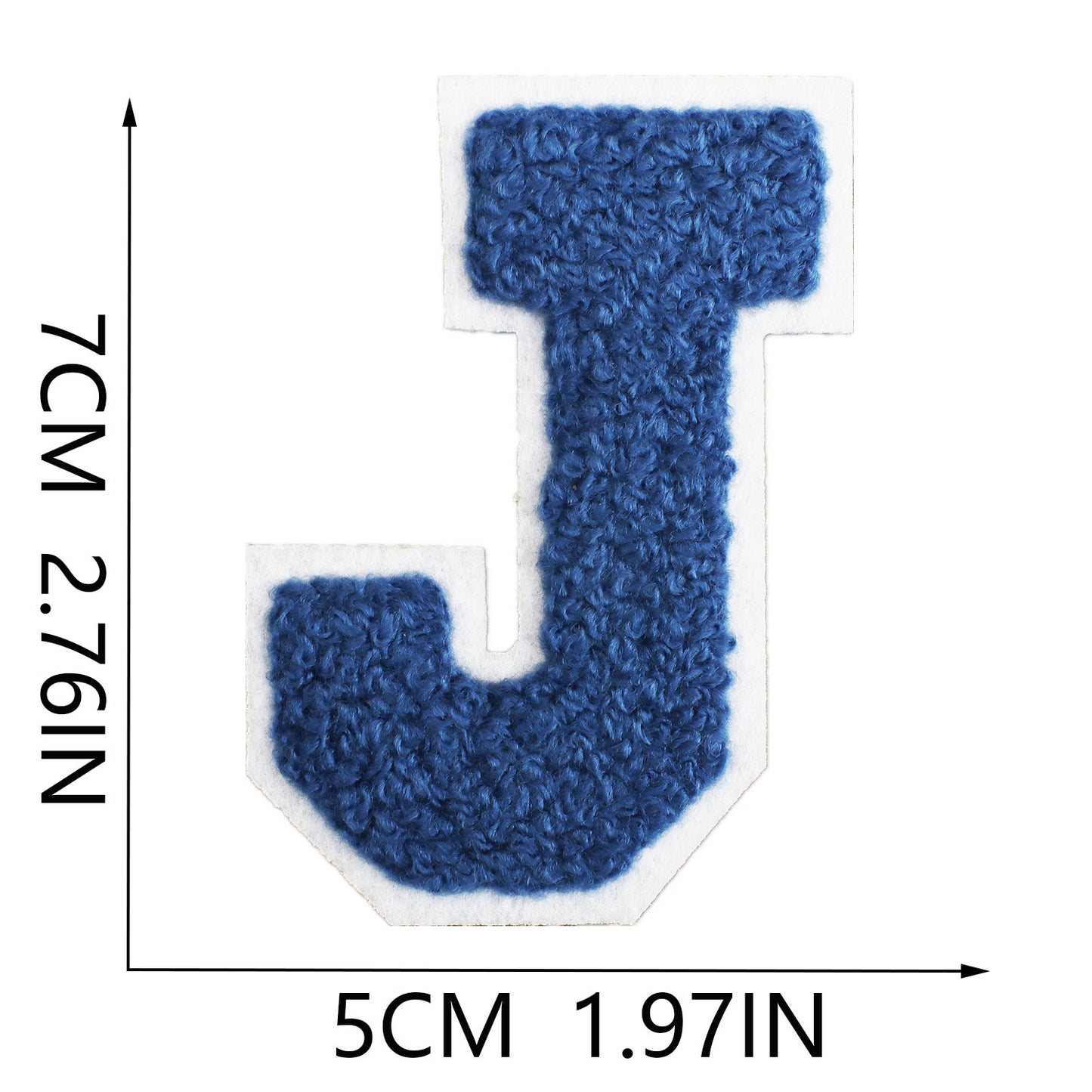 Iron-On Chenille Letter Patch – 7cm Tall, White Base with Navy Blue Letter
