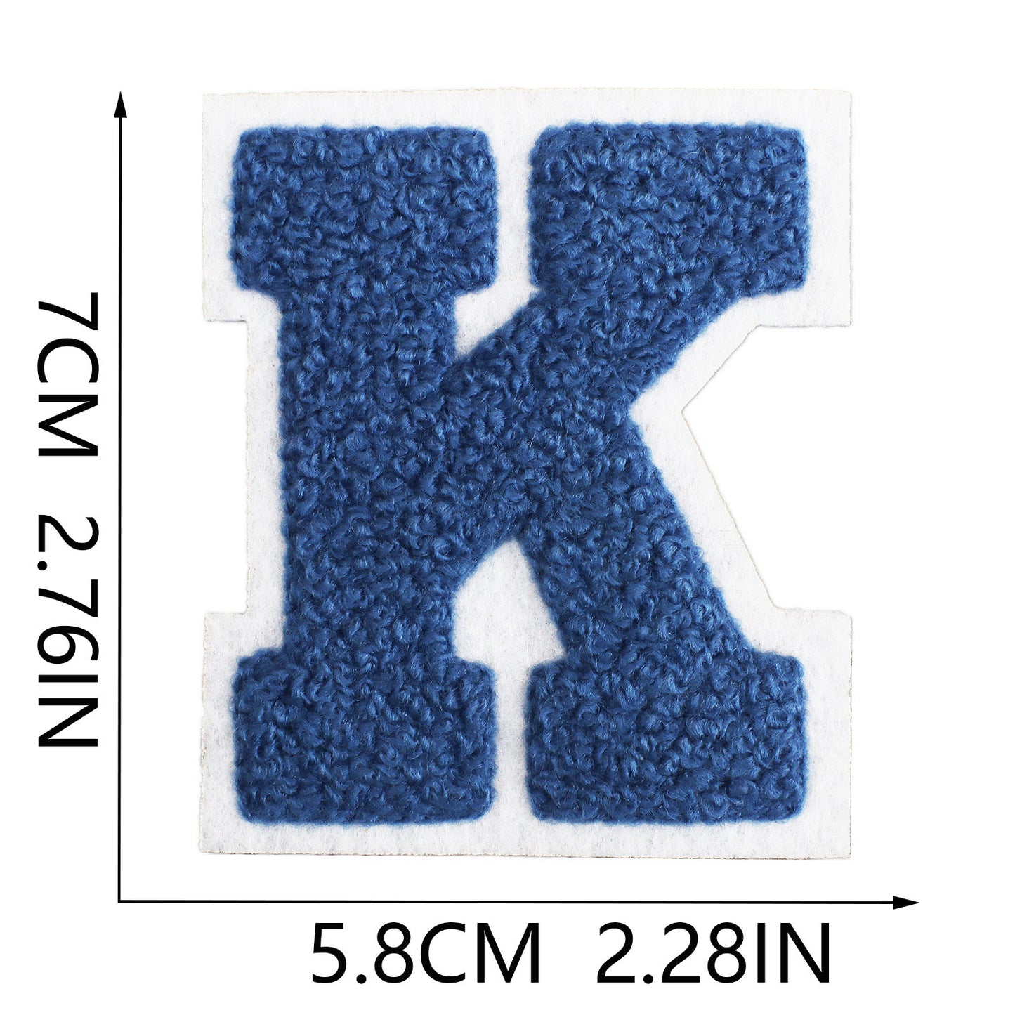 Iron-On Chenille Letter Patch – 7cm Tall, White Base with Navy Blue Letter