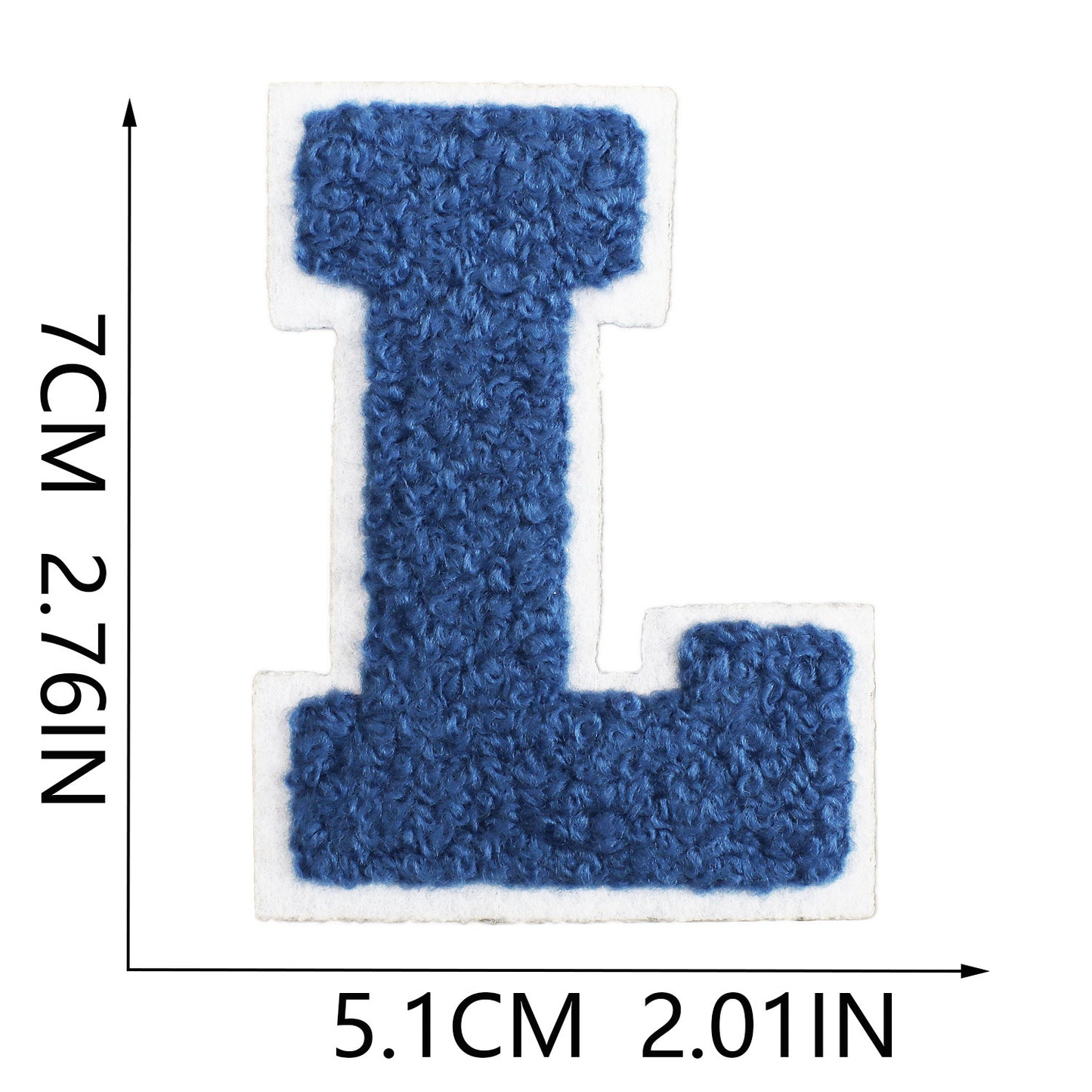 Iron-On Chenille Letter Patch – 7cm Tall, White Base with Navy Blue Letter