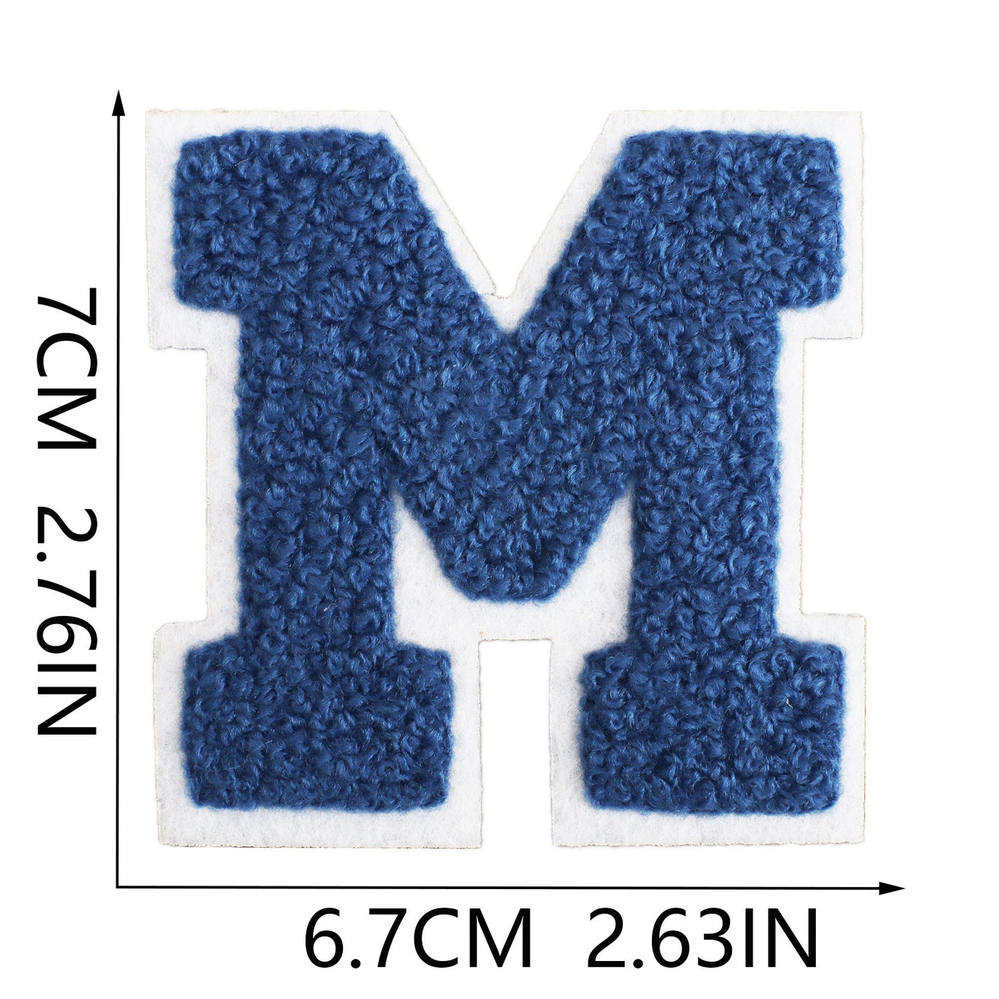 Iron-On Chenille Letter Patch – 7cm Tall, White Base with Navy Blue Letter