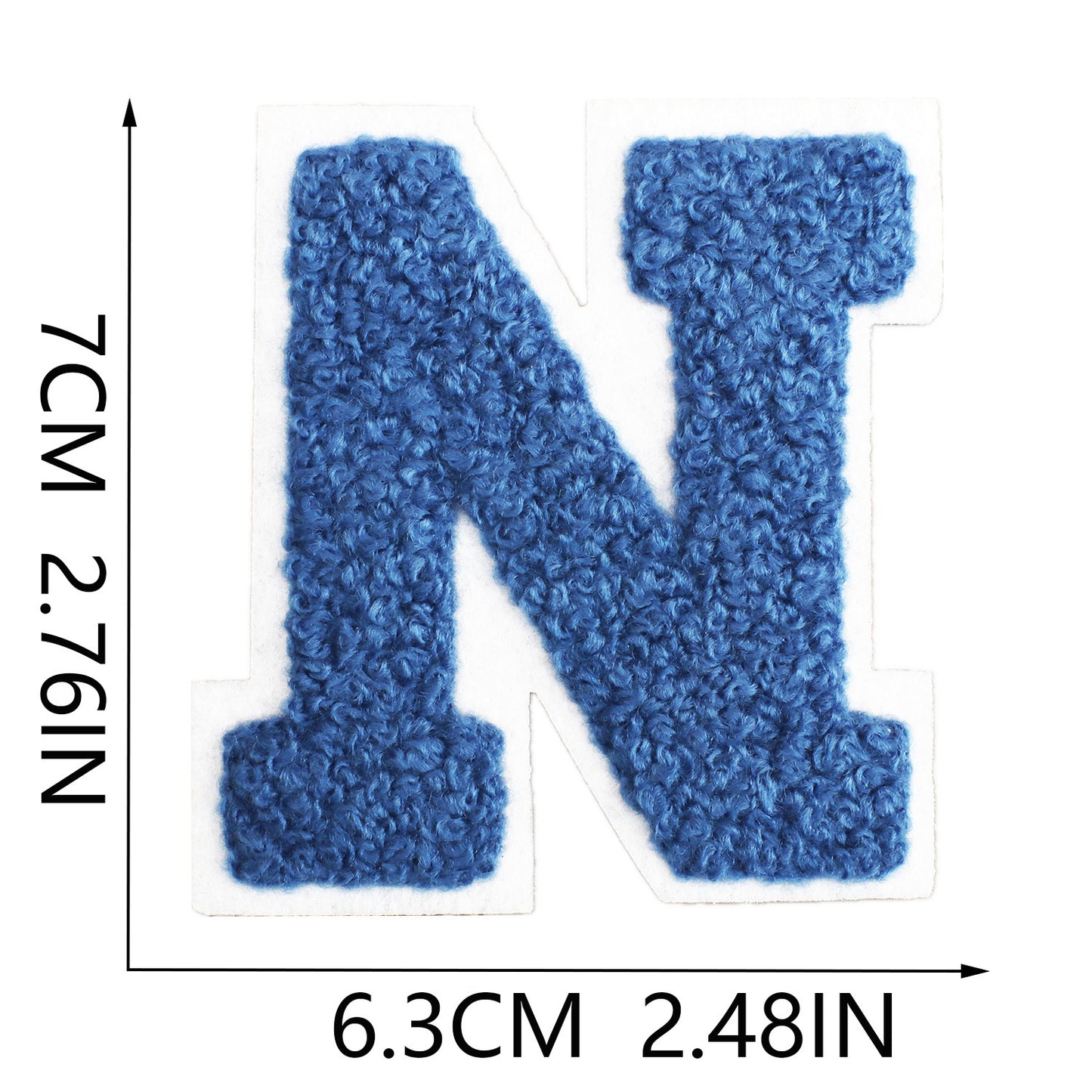 Iron-On Chenille Letter Patch – 7cm Tall, White Base with Navy Blue Letter