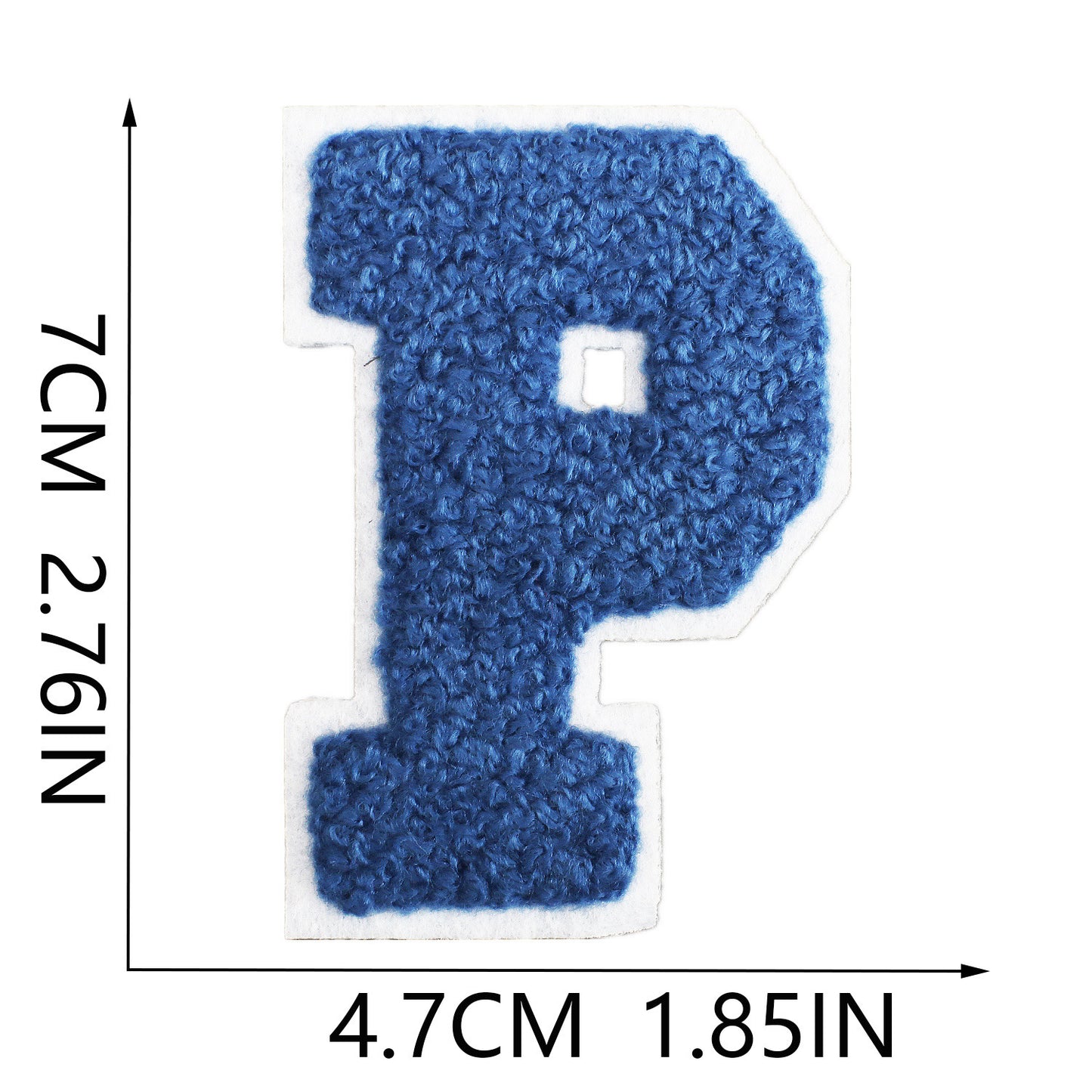 Iron-On Chenille Letter Patch – 7cm Tall, White Base with Navy Blue Letter