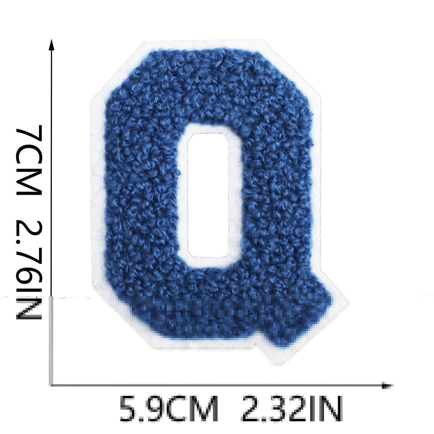 Iron-On Chenille Letter Patch – 7cm Tall, White Base with Navy Blue Letter