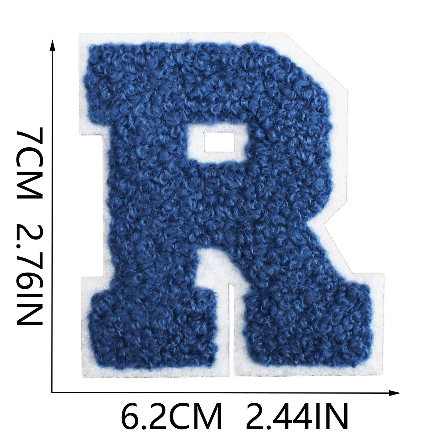 Iron-On Chenille Letter Patch – 7cm Tall, White Base with Navy Blue Letter
