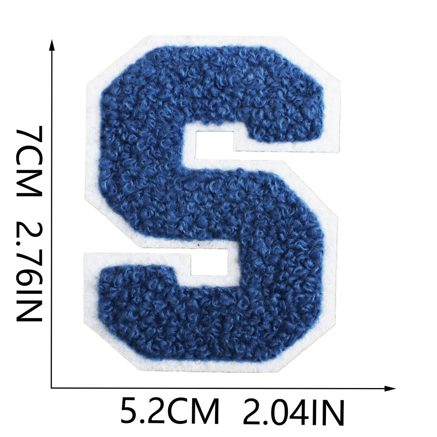 Iron-On Chenille Letter Patch – 7cm Tall, White Base with Navy Blue Letter