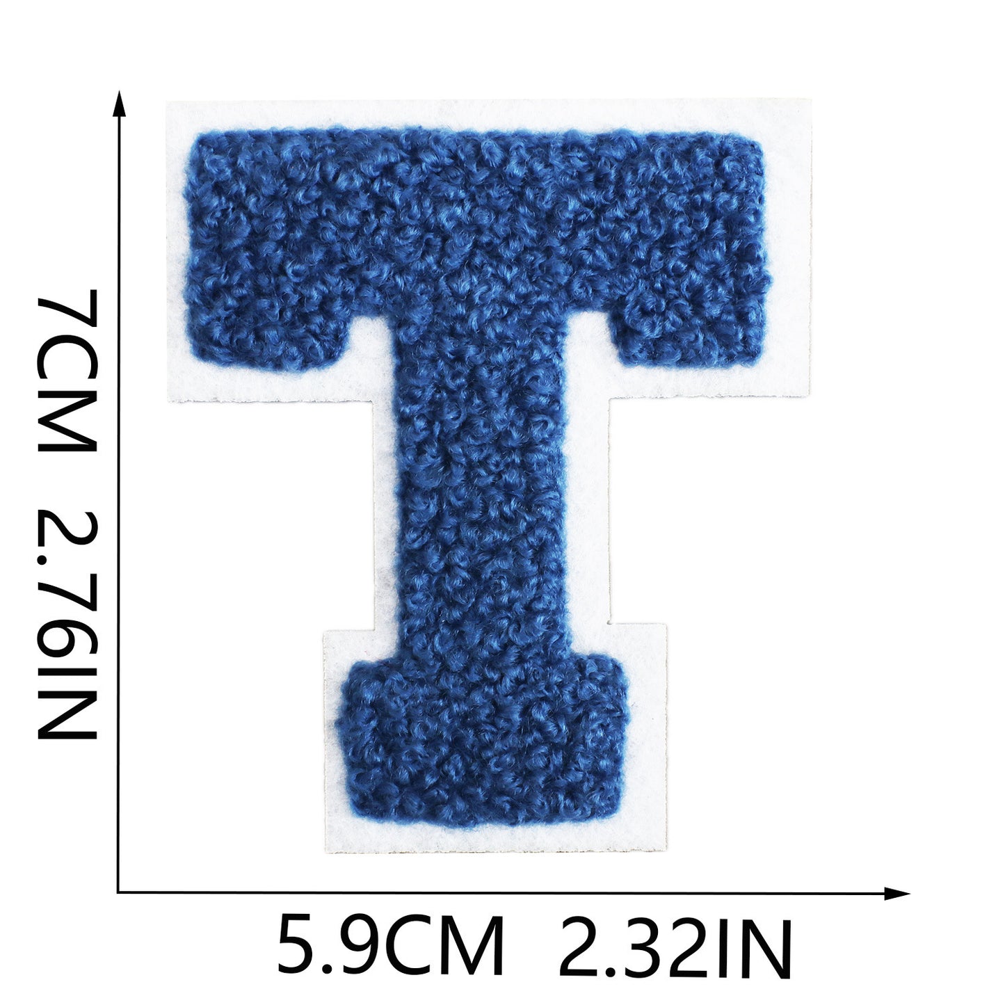 Iron-On Chenille Letter Patch – 7cm Tall, White Base with Navy Blue Letter