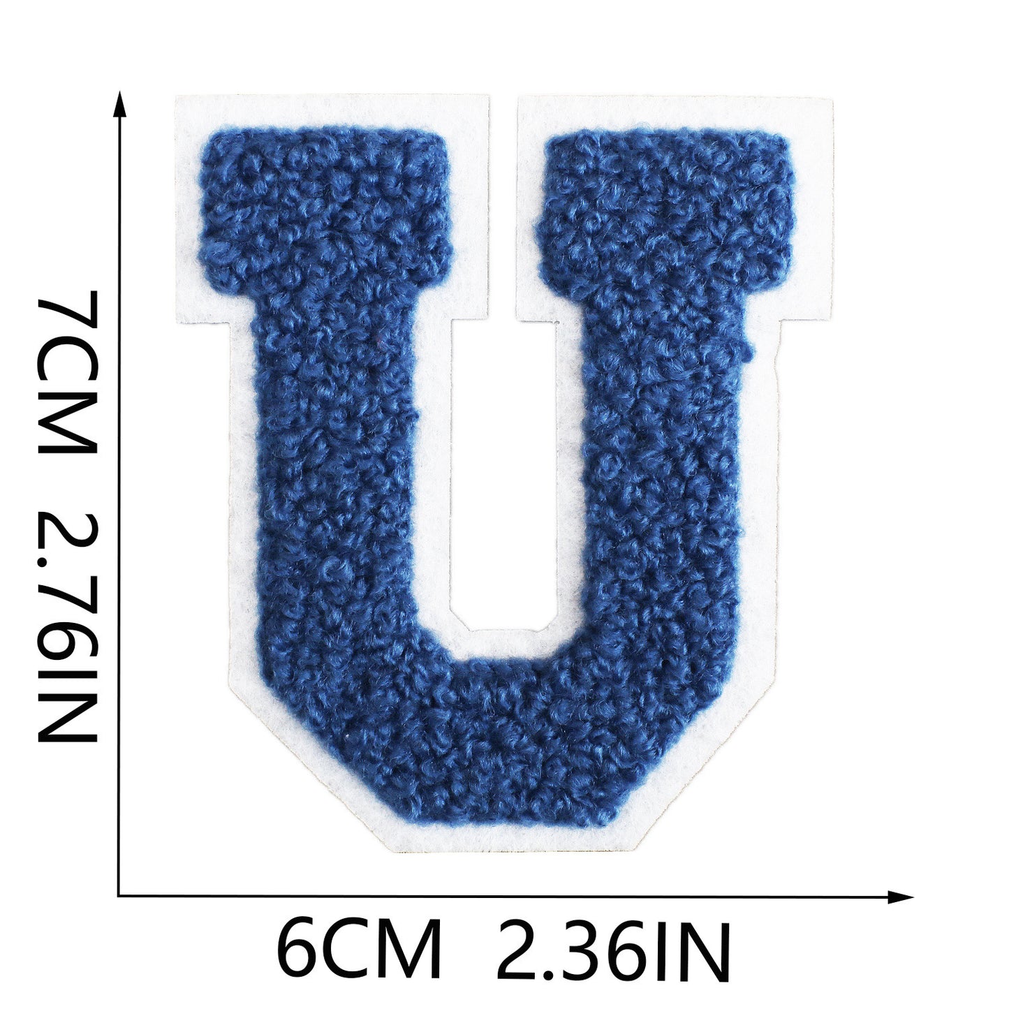 Iron-On Chenille Letter Patch – 7cm Tall, White Base with Navy Blue Letter