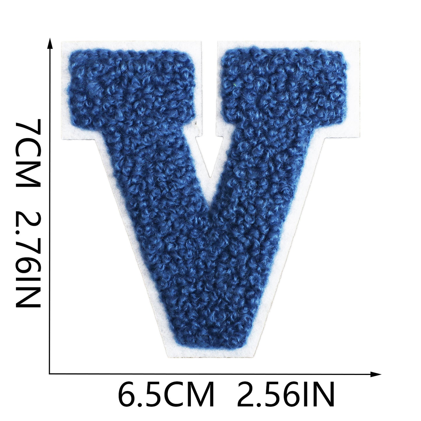 Iron-On Chenille Letter Patch – 7cm Tall, White Base with Navy Blue Letter