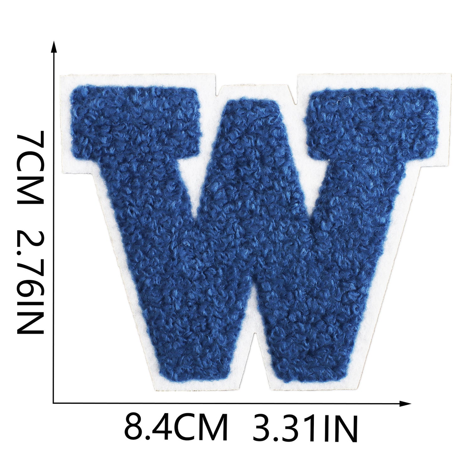Iron-On Chenille Letter Patch – 7cm Tall, White Base with Navy Blue Letter