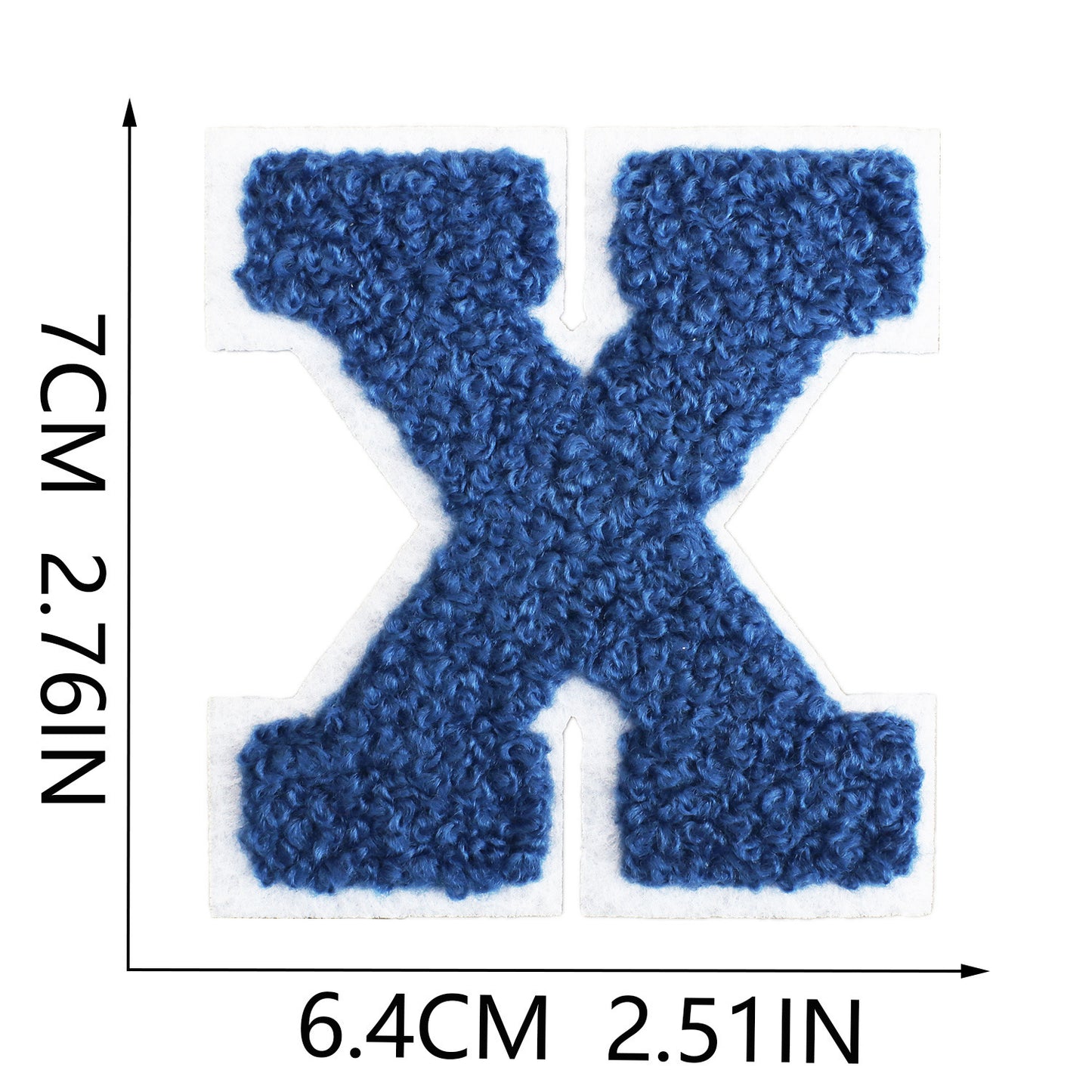 Iron-On Chenille Letter Patch – 7cm Tall, White Base with Navy Blue Letter