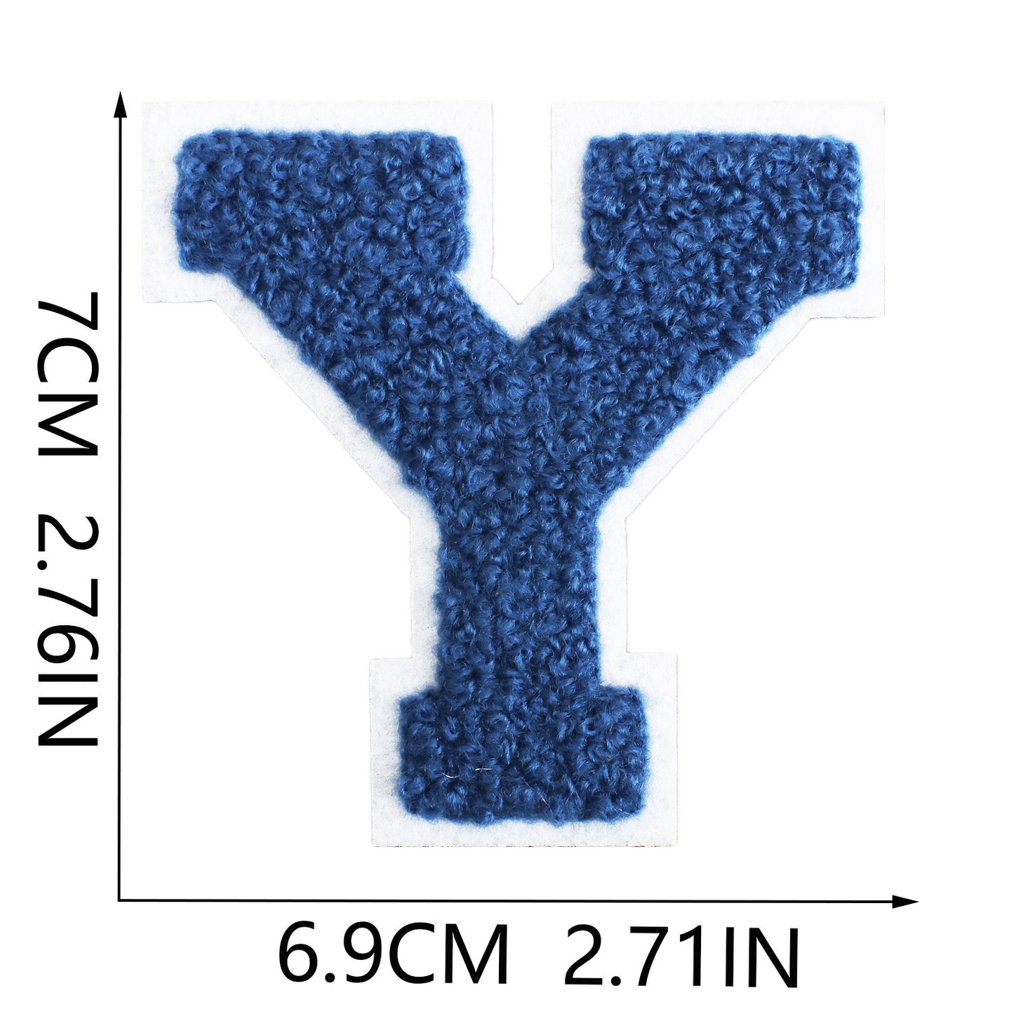 Iron-On Chenille Letter Patch – 7cm Tall, White Base with Navy Blue Letter