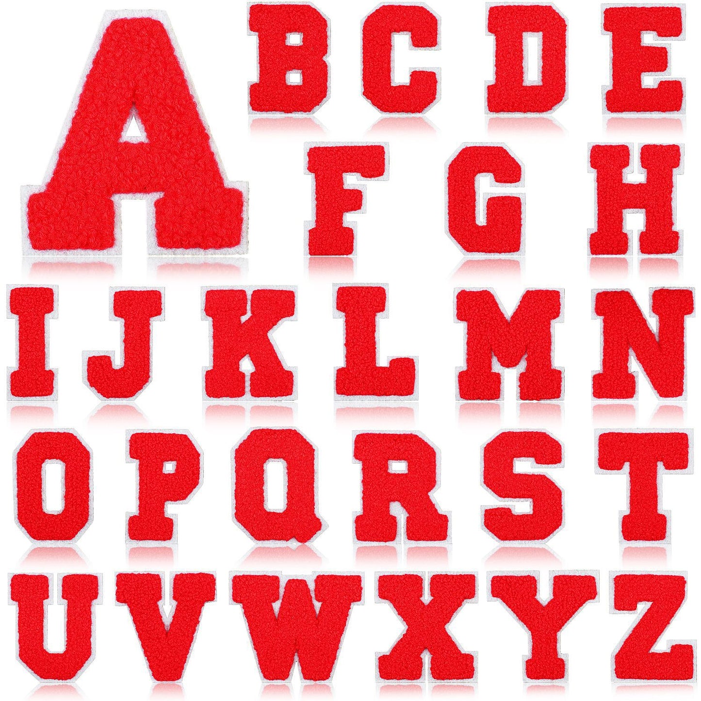 Iron-On Chenille Letter Patch – 7cm Tall, White Base with Red Letter