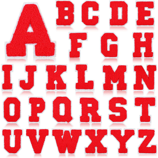 Iron-On Chenille Letter Patch – 7cm Tall, White Base with Red Letter