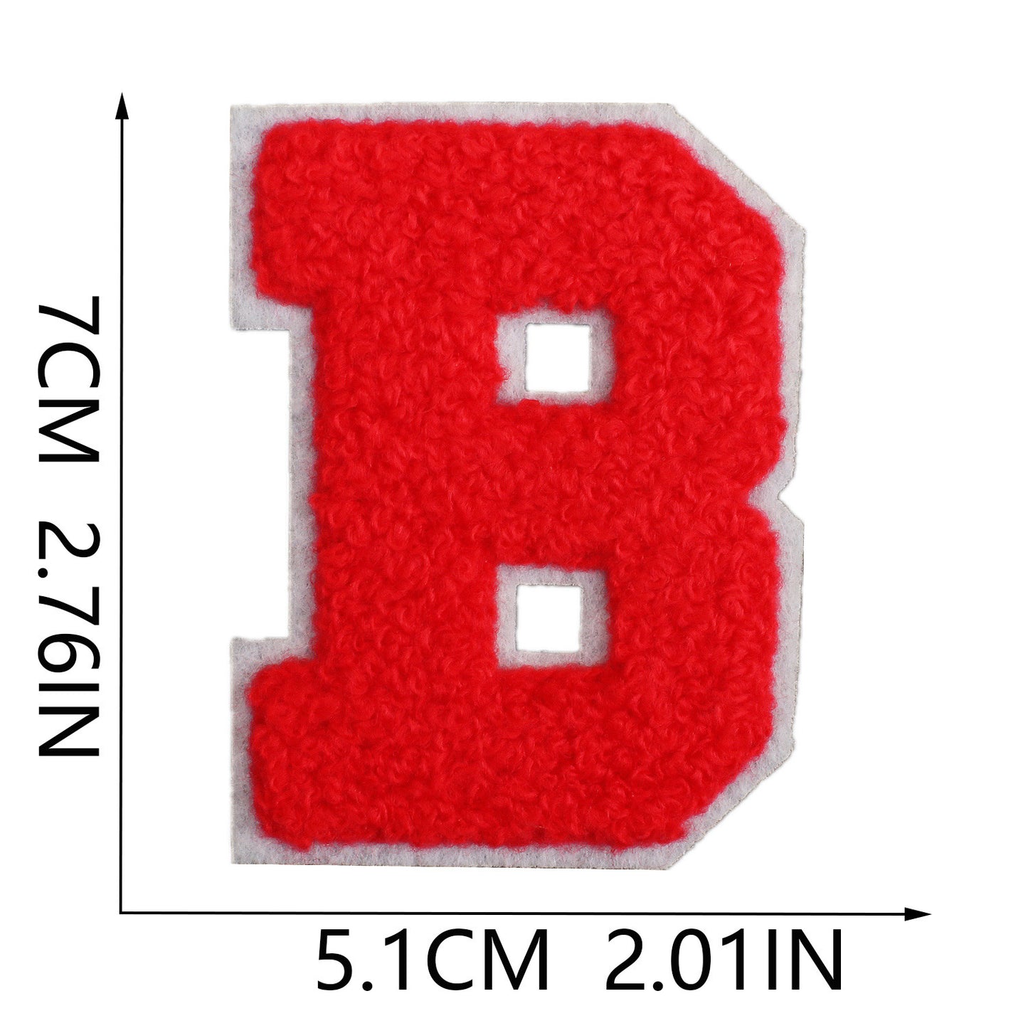 Iron-On Chenille Letter Patch – 7cm Tall, White Base with Red Letter
