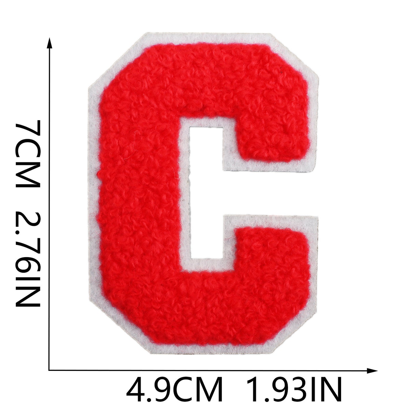 Iron-On Chenille Letter Patch – 7cm Tall, White Base with Red Letter